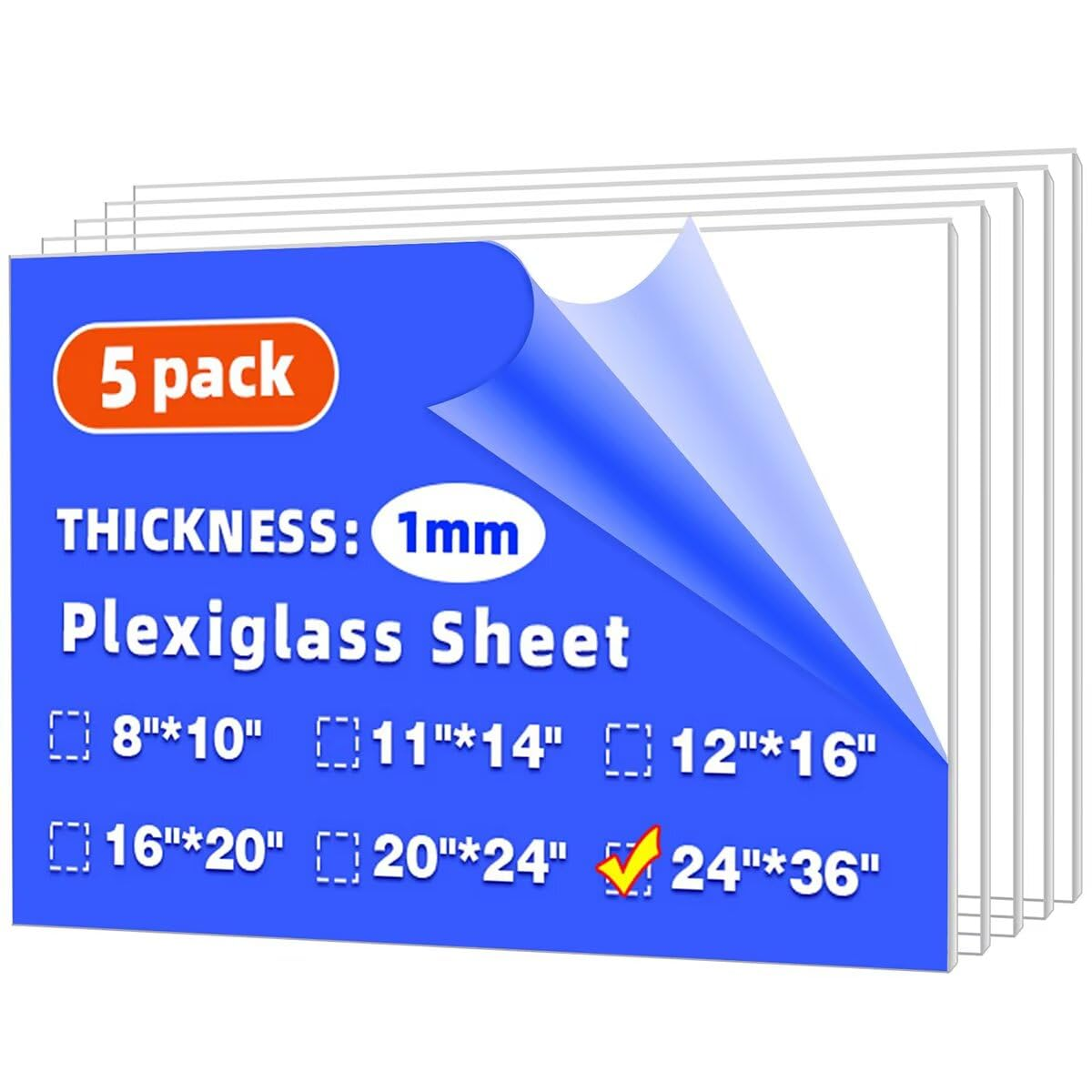 5 Pack 24" X 36" Clear Plexiglass Sheets 1Mm Thick