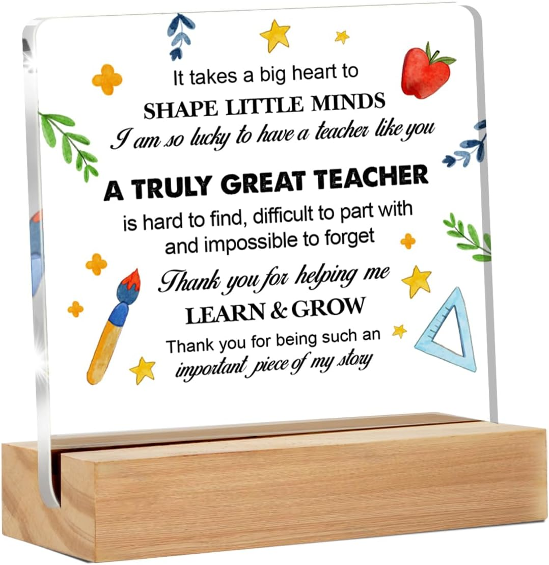 Teacher Appreciation Gifts, Thank You Gifts for Teachers from Students, Best Teacher Gift for Birthday Christmas Graduation Retirement Clear Acrylic Desk Sign for Home Office Décor