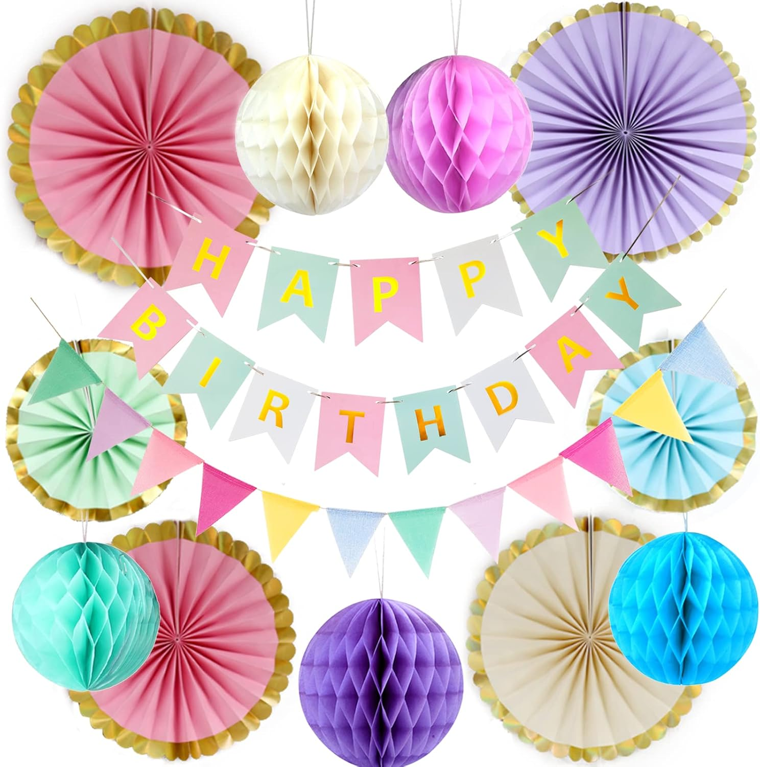 HOWAF Set Decorazioni Per Festa Di Compleanno – Palloncini E Striscione 'Happy Birthday' Per Ragazze E Donne