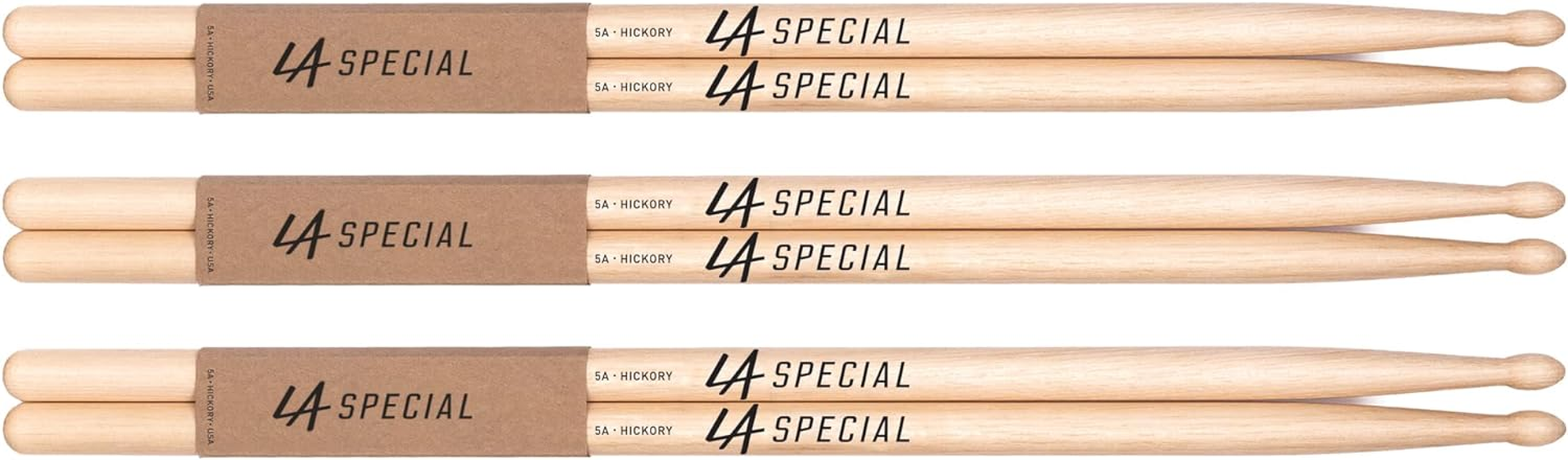 LA Specials Drum Sticks - 5A Drumsticks - Drum Sticks Set for Acoustic Drums or Electronic Drums - Oval Wood Tip - Hickory Drum Sticks - Consistent Weight and Pitch - 3 Pairs
