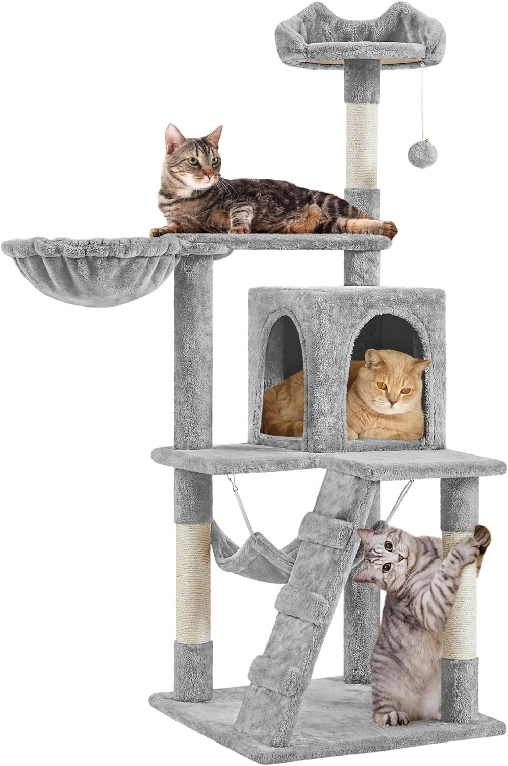 Cat Tree Tower Kitten Condo Scratching Post with Hammock Basket 54In