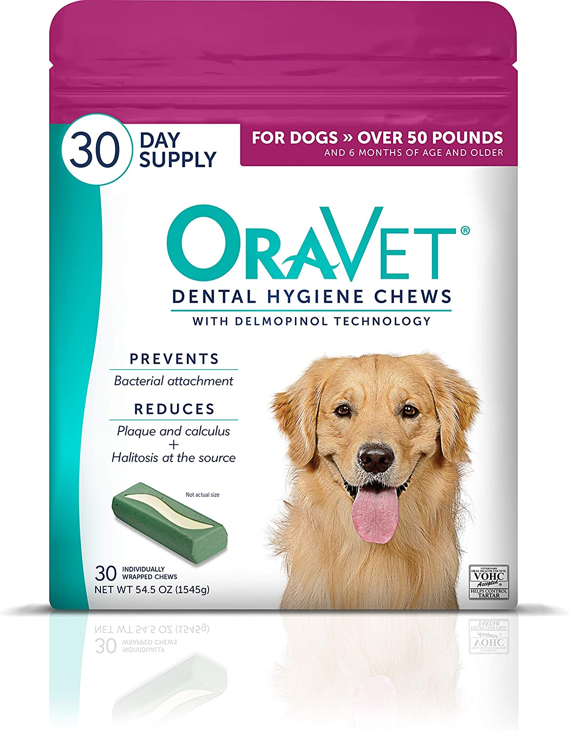 ORAVET Dental Chews for Dogs, Oral Care and Hygiene Chews (Large Dogs, over 50 Lbs.) Pink Pouch, 30 Count (Pack of 1)