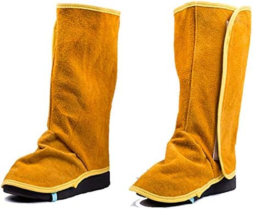 Leather Welding Spats, Fire Resistant Welding Boot & Shoes Covers, Heat and Abrasion Resistant Welder Working Protective Foot Covers, Welding Safety Shoes Protectors, Welding Gaiters (Yellow)