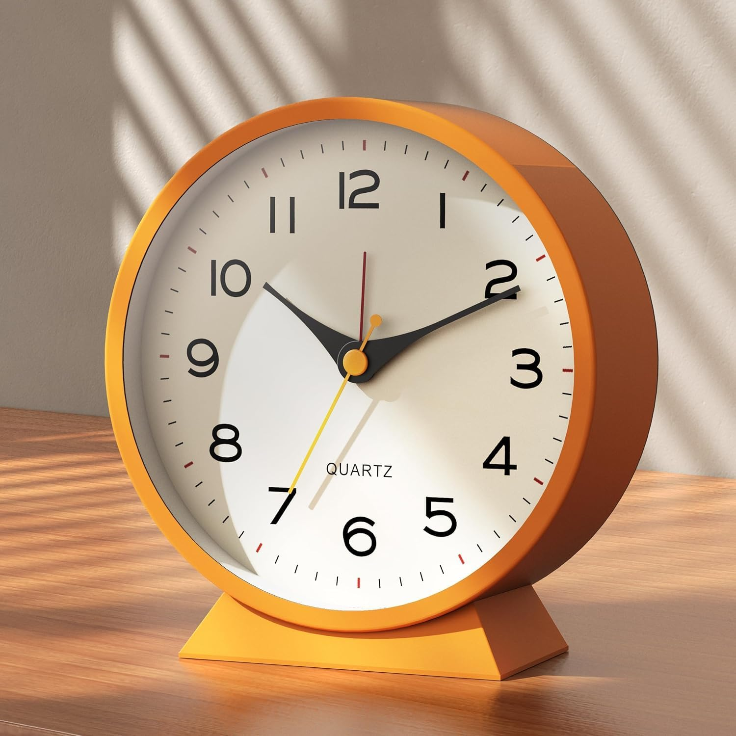 4.5" Analog Alarm Clock,Small Retro Desk Clock Battery Operated,Slient Metal Table Clock with Light Living Room Decor,Bedroom,Bedside,Shelf (Orange)