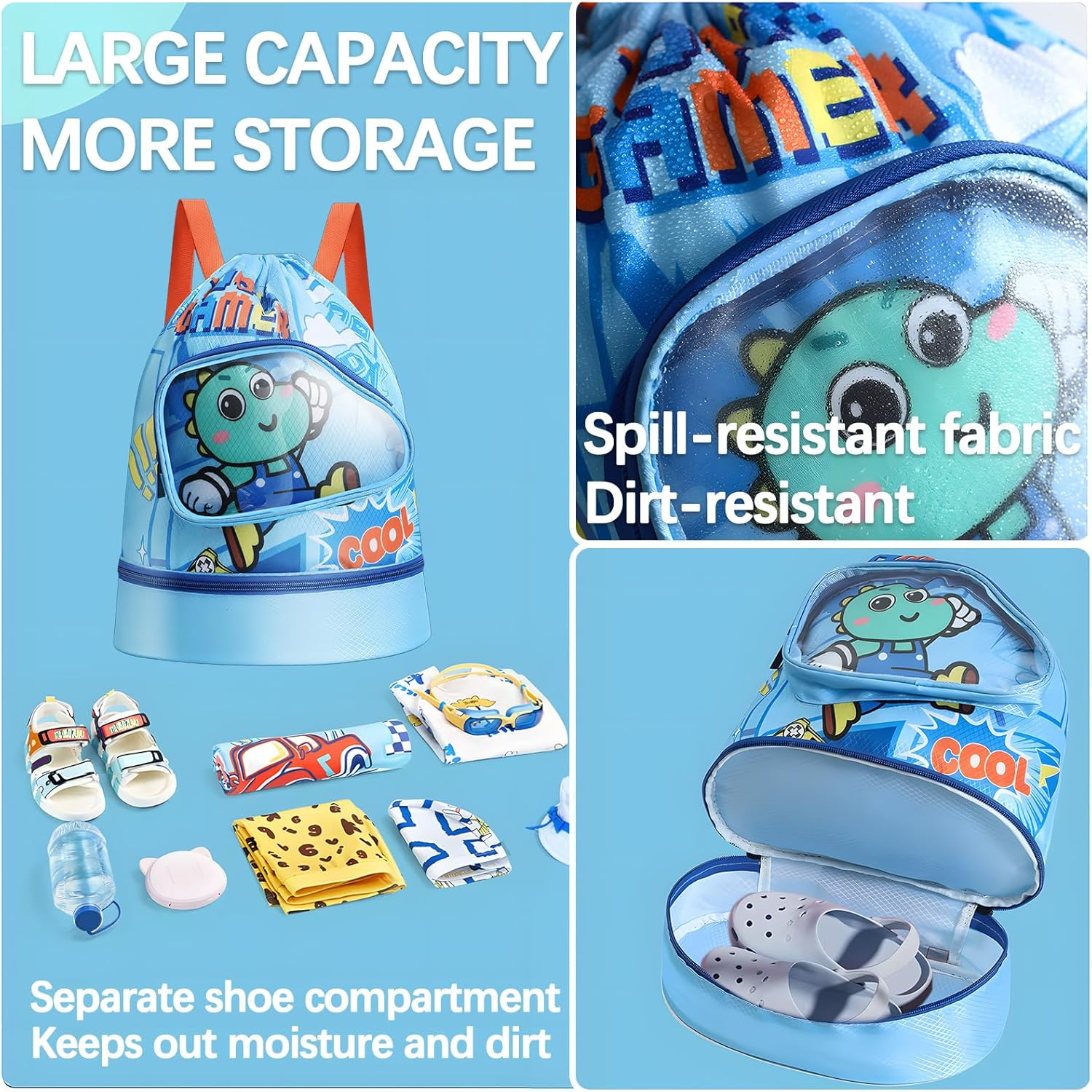 Kids swimming bag Waterproof wet and dry storage backpack Adjustable shoulder... - Picture 5 of 16