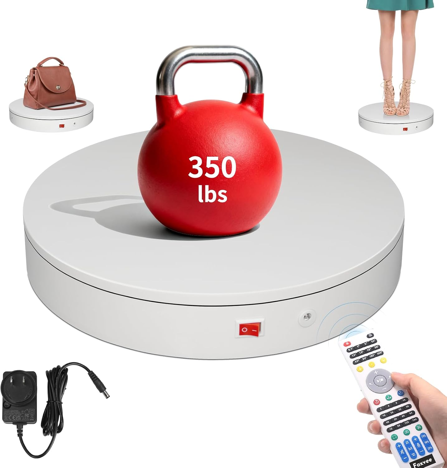 Remote-Controlled Motorized Electric Turntable,Rotating Display Stand,Speed-Adjustable Rotating Platform,Multi-Mode 360° Photography Turntable for 3D Scan,Photography,Showcase(12.6Inch/White)
