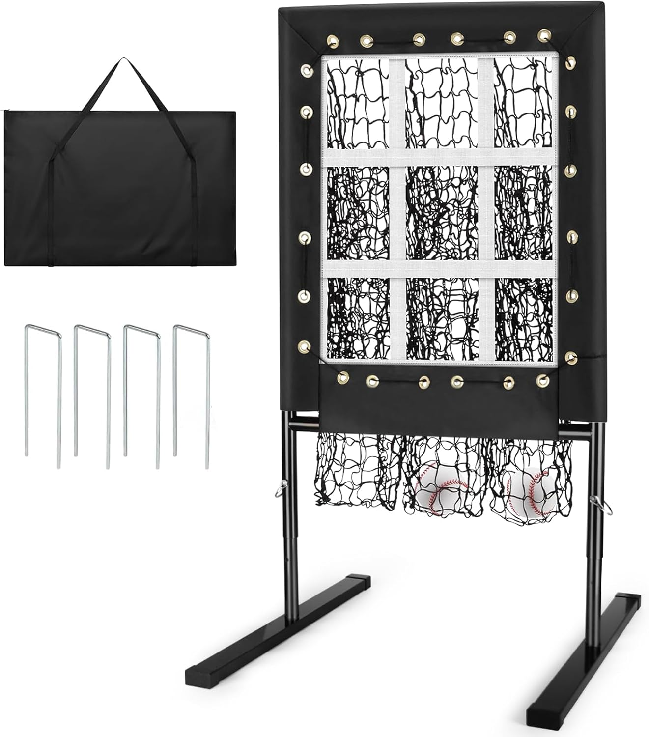 Baseball Pitching Net: 9-Hole Pitching Net with Strike Zone Adjustable Softball Pitching Nets Includes Carry Bag for Indoor | Outdoor Use, Practice of Pitching, Batting, and Throwing Drills