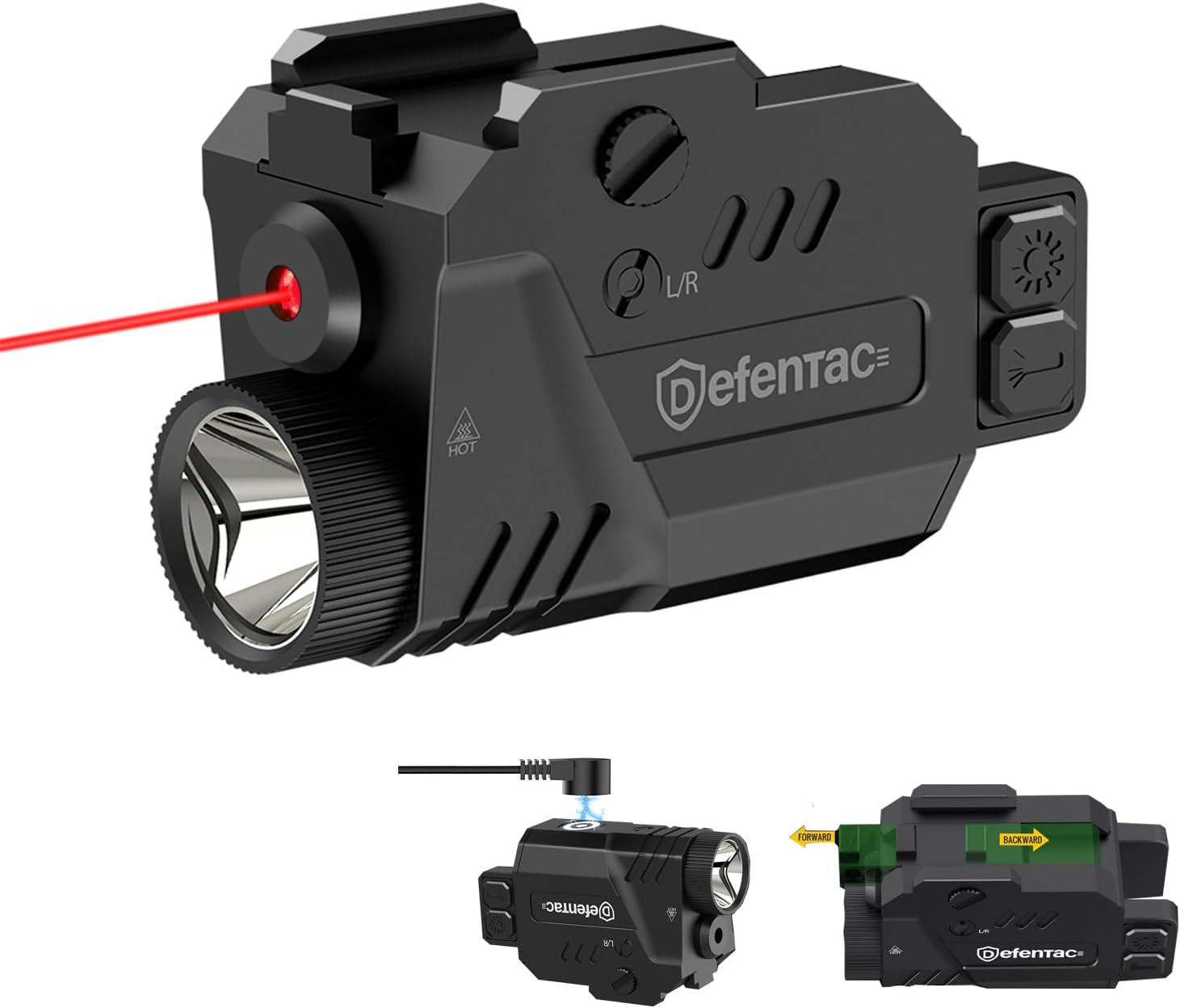 DEFENTAC 800 Lumens Pistol Light Laser Combo, Strobe Tactical Flashlight with Red Beams for Guns W/A Rail, Rechargeable