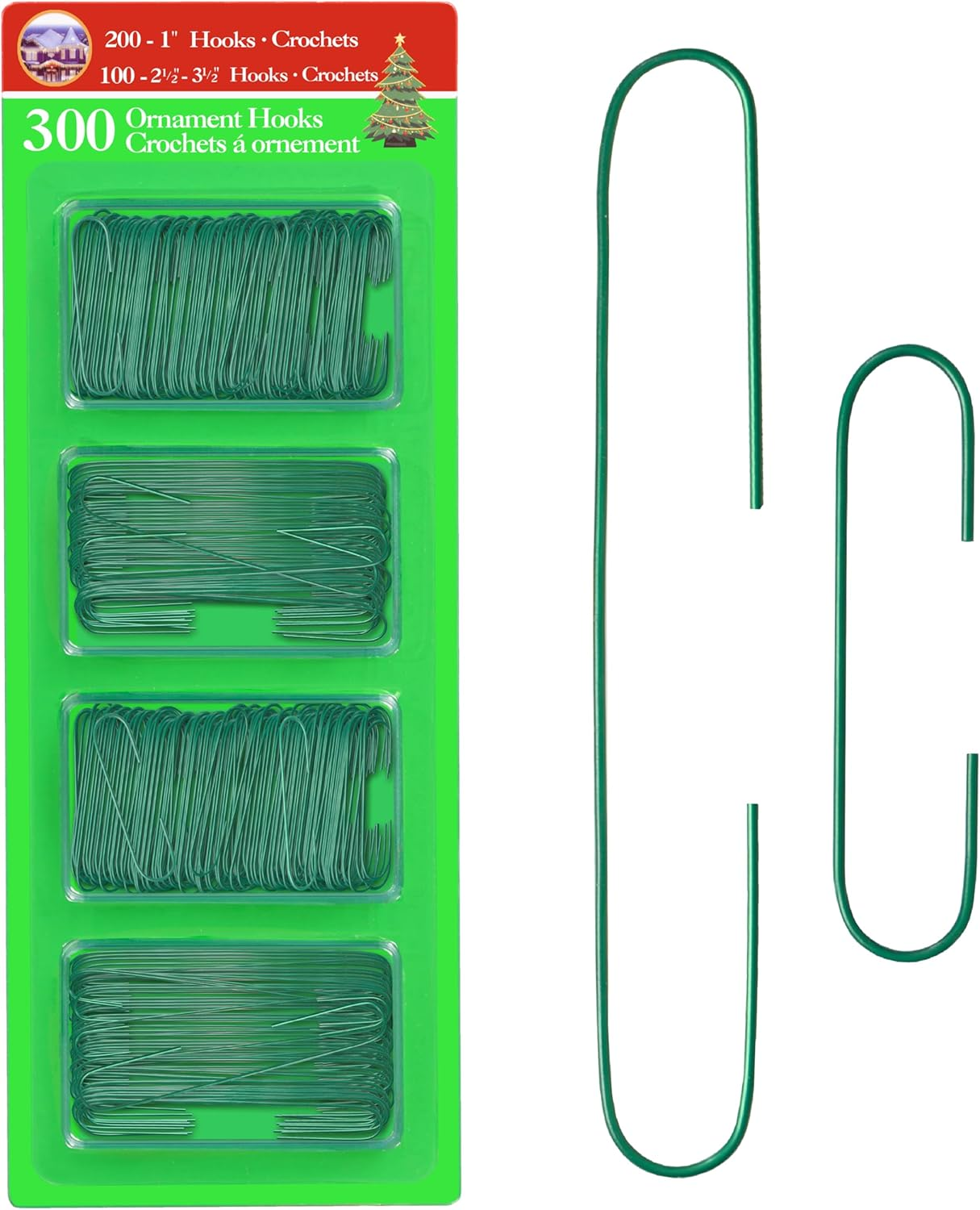R’ND’s 300 Pack Ornament Hooks Christmas Tree Decorating Hangers- Metal Wire Ornament Hooks for Christmas Tree Decoration Hanging (Green)