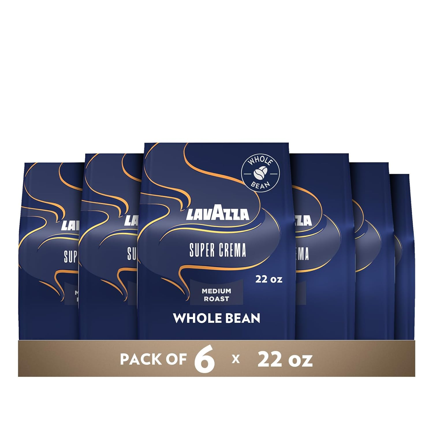 Super Crema Whole Bean Coffee, Medium Espresso Roast, Arabica and Robusta Blend, 22 Oz Bag (Pack of 6)