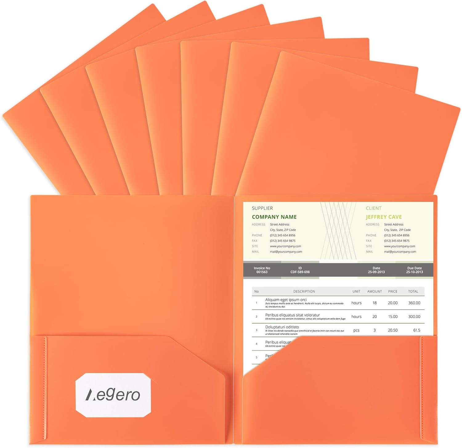 Plastic Folders with Pockets (7 Pack, Orange), Durable Heavy Duty File Folders with Business Card Slot, 2-Pocket Folder for Schoolwork & Office,Letter Size