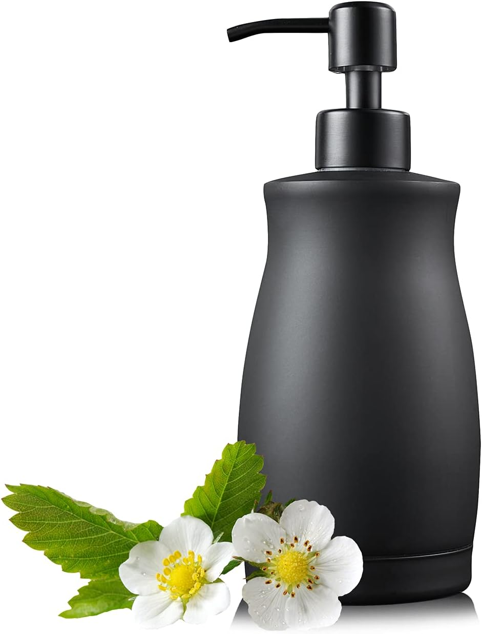 304 Stainless Steel Countertop Black Soap Dispenser Rust Resistant Leak-Proof Liquid Hand Sanitizer Pump with Hopper，For Kitchen Sink, Countertop, Bathroom (13.5Oz/400Ml)