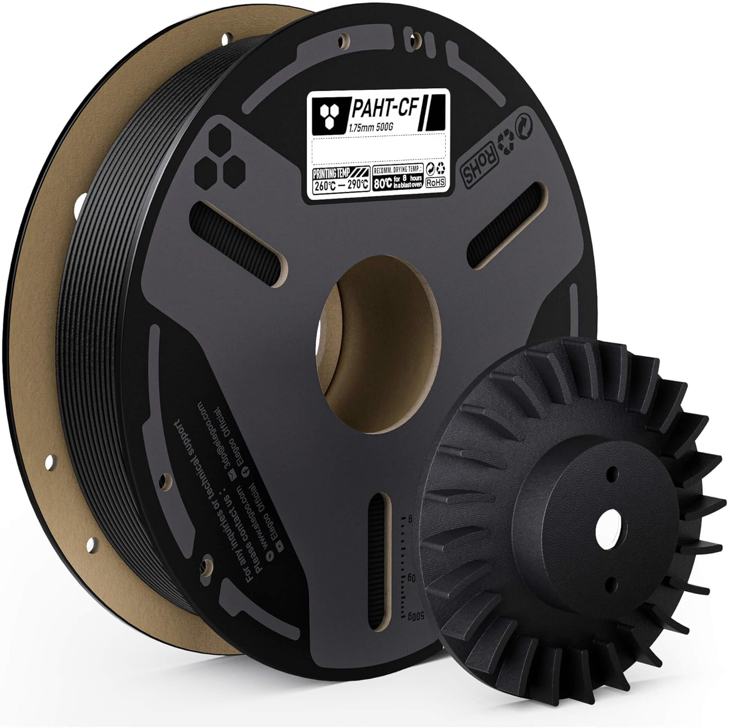 Carbon Fiber PAHT Filament 1.75Mm Black 0.5KG, Nylon CF High Temp 3D Printing Filament, High Strength & Rigidity, Corrosion Resistance, 500G Spool Fits for Enclosed FDM 3D Printers