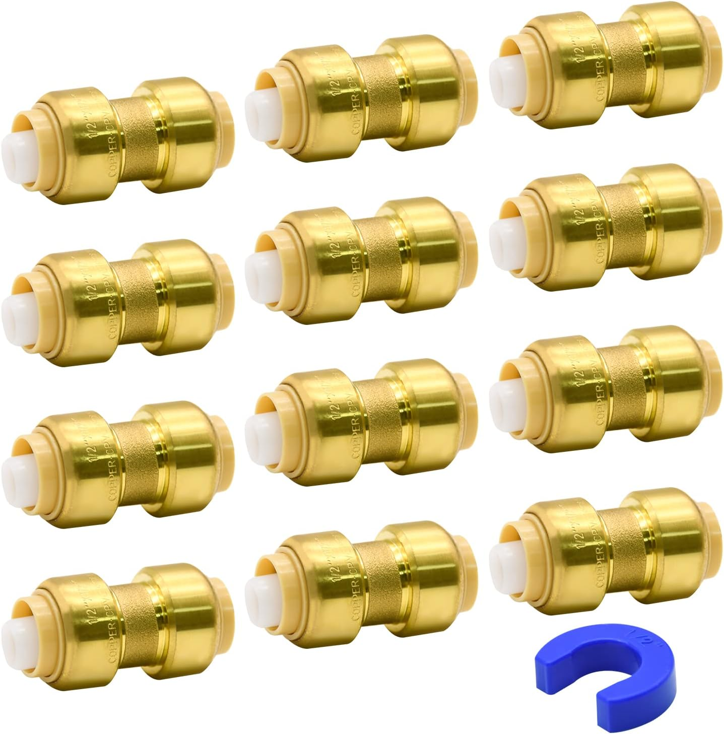 2/6/12 Pack Push-To-Connect Plumbing Fittings, Pushfit Straight/Elbow/Tee Fittings with Disconnect Clip for Copper, PEX, CPVC Pipe (1/2