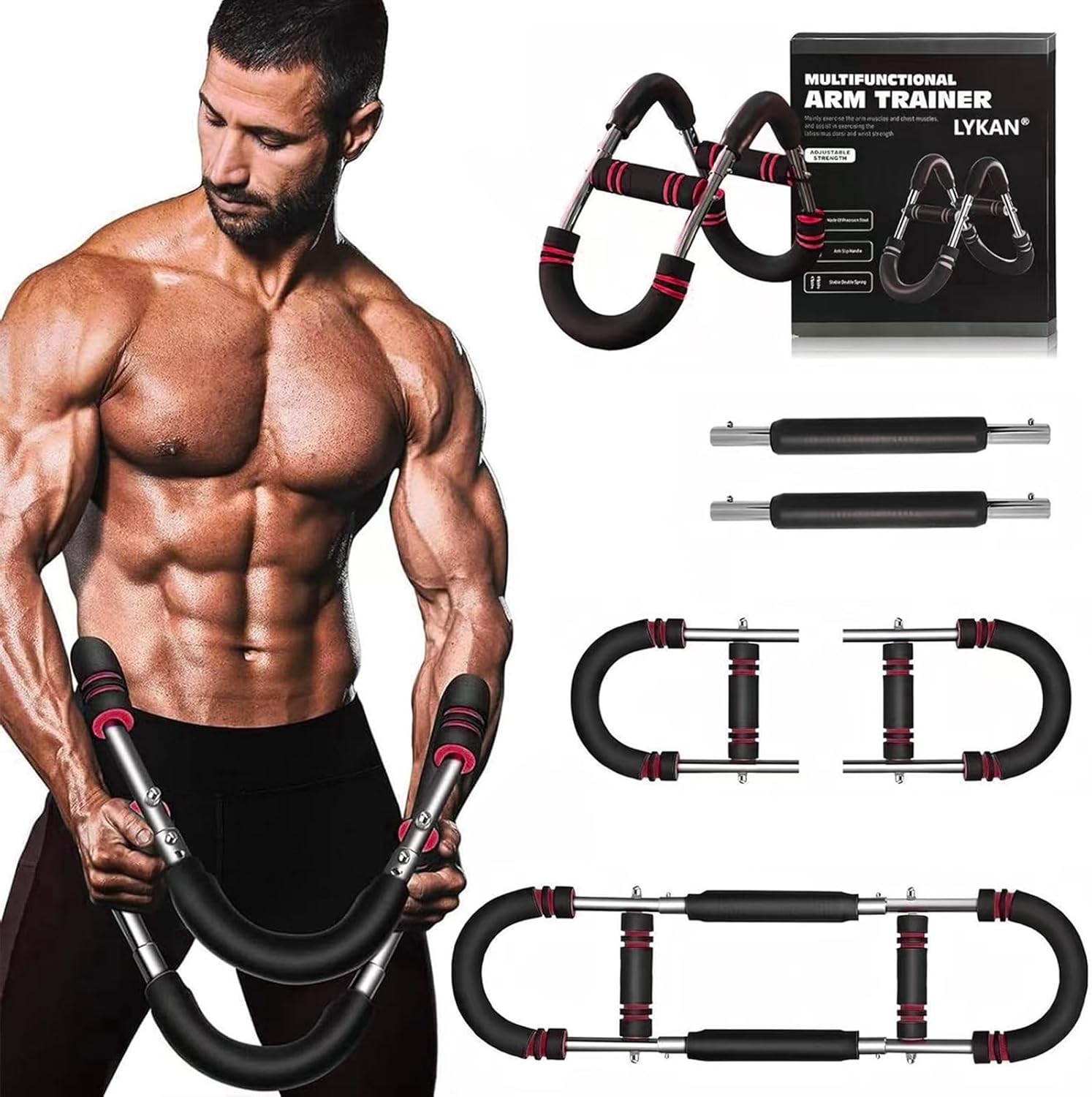 Saker Twister Arm Trainer, 40-100Lb Adjustable Chest Workout Equipment, Arm Trainer, Twister Arm Trainer, Portable Power Twister Bar, Detachable Design Fitness Anywhere