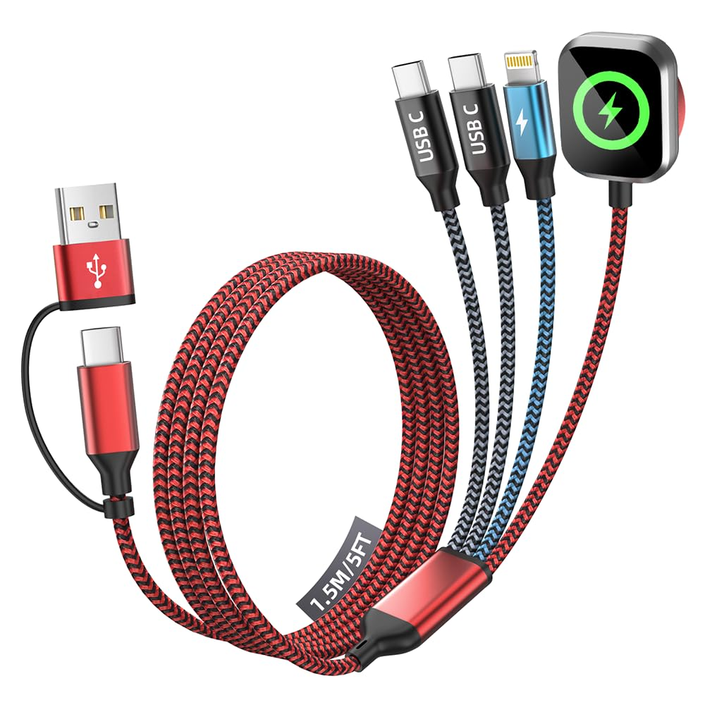 Dual Type-C 4in2 Multi Charging Cable for iPhone Watch Charger/iPhone 17/IP, iWatch Charger Cruise Essentials 2026,Charger for Multiple Devices Compatible with iWatch 11-2/Ultra/iPhone 17-8,Car 5FT