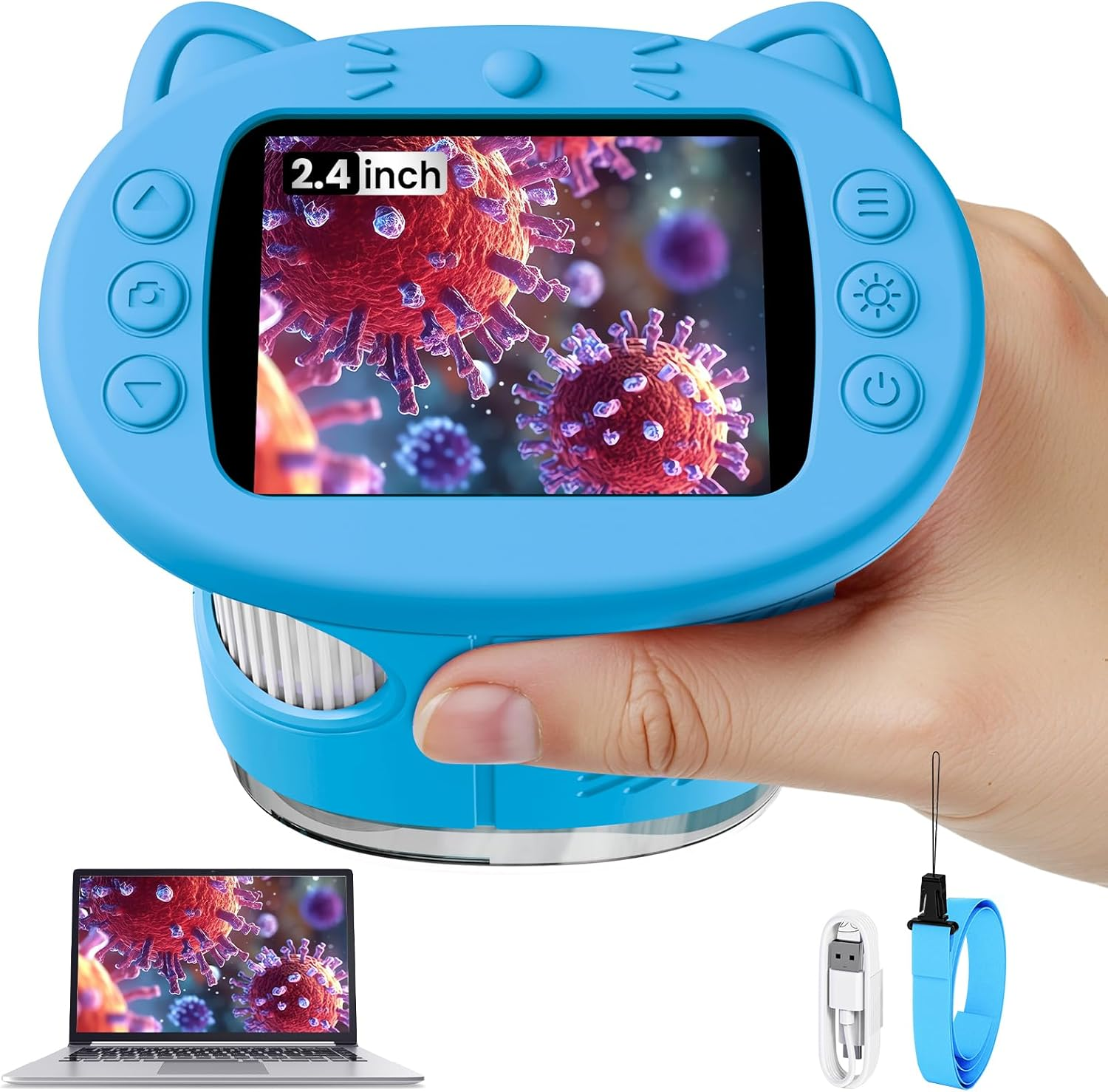 Microscope for Kids, 2.4 Inch Digital Microscope with 1000X Magnification, Handheld Camera Mini Pocket Magnifying Glass, Educational Birthday Gifts Toys for Ages 3+, Blue