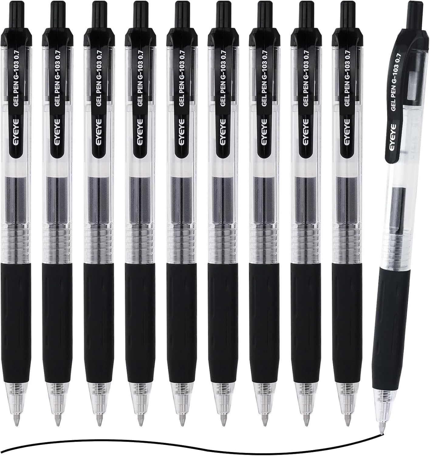 G-103 Black Gel Pens 0.7mm, 10 Pack Retractable Medium Point Ballpoint Pen Quick Drying, Pen Fine Point Smooth Writing Pens for Office School Supplies