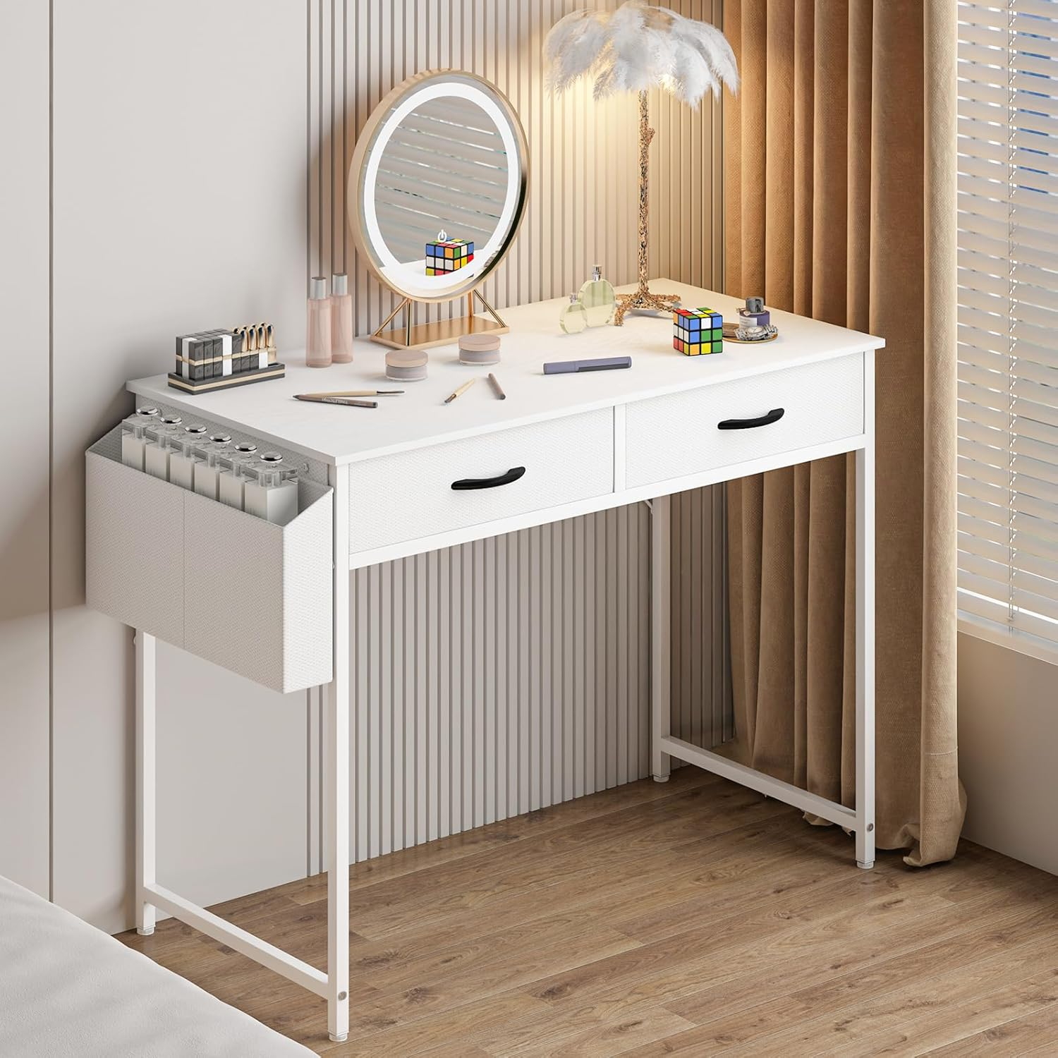 Advwin 80cm Small Desk with 2 Drawers and Storage Bag, Makeup Vanity Desk wit... - Picture 12 of 13