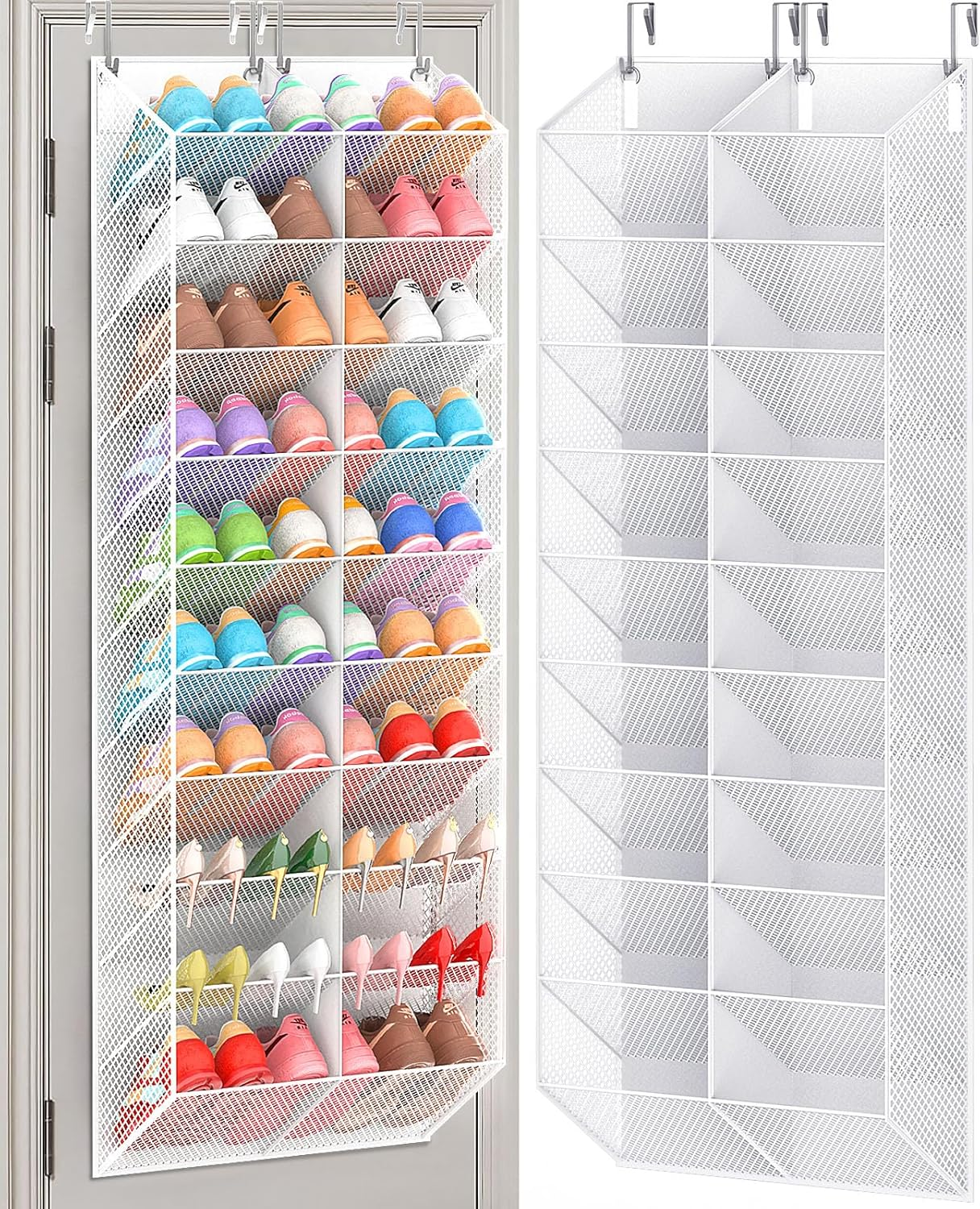 30 Pairs over the Door Shoe Organizer, Breathable Mesh Pocket Hanging Shoe Storage for Closet, 10-Tier Door Shoes Rack, Handing Shoes Holder Fit All the Family'S Sneakers, Boots, Heels, White