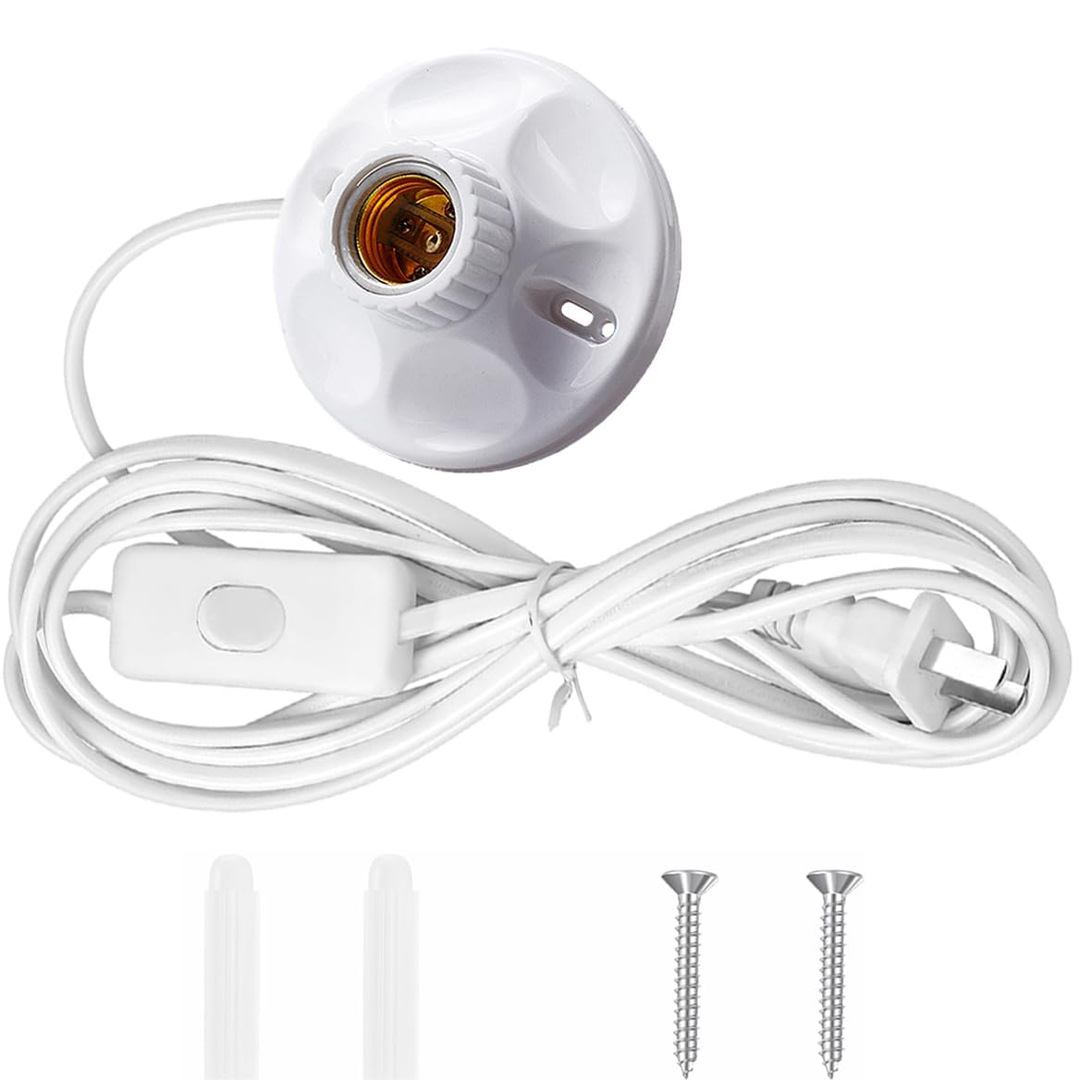 10FT Light Bulb Base with Cord E26/E27 Light Socket with On/Off Switch, 110V-250V Lamp Base for Light Socket with Cord, Light Bulb Socket with Plug-In Lamp Holder Base for ﻿Desktop,Include Screw ﻿ ﻿