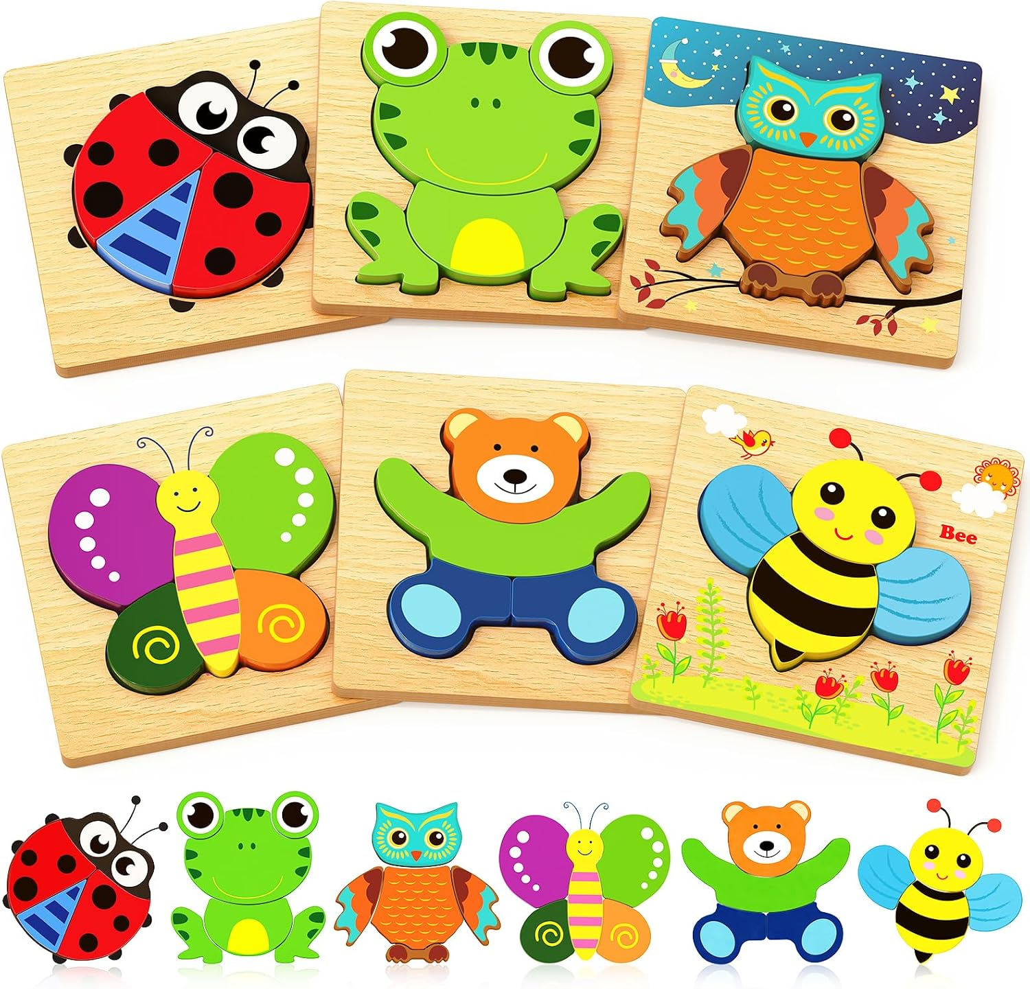Wooden Puzzles for Toddlers 1-3, Montessori Toys for 1 2 Year Old
