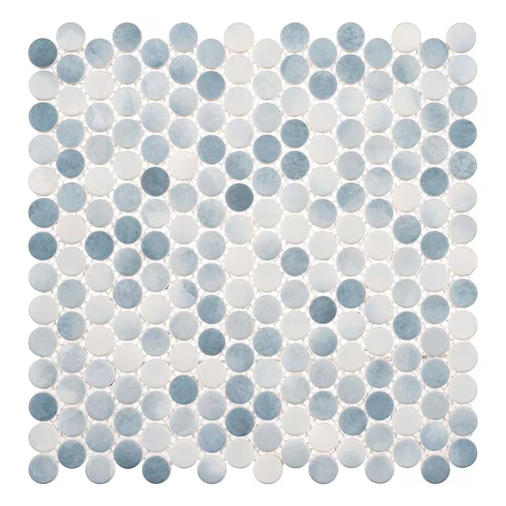 Pixie Wave Blue/Dark Blue 12-1/8 In. X 12-1/8 In. Penny round Smooth Glass Mosaic Tile (5.1 Sq. Ft./Case)