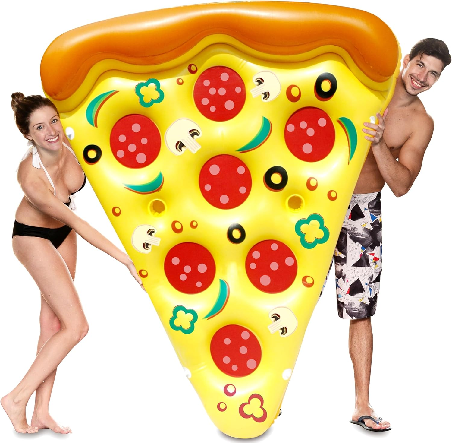 Giant Inflatable Pizza Slice Pool Float, Fun Pool Floaties, Swim Party Toy, Summer Pool Raft (1 Pack), Extra Large with Cup Holders