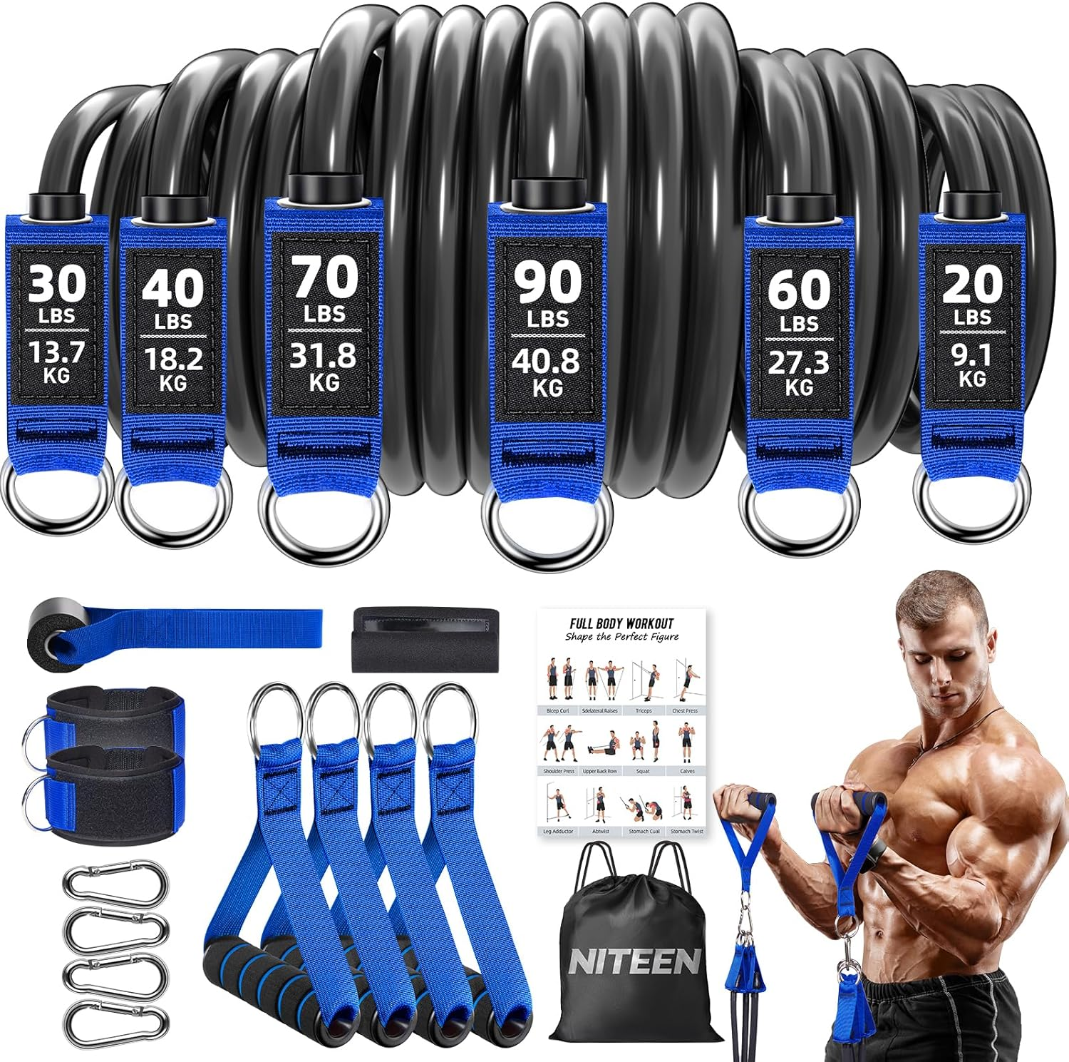 NITEEN 310lbs/390lbs Heavy Resistance Bands with Handles for Working Out