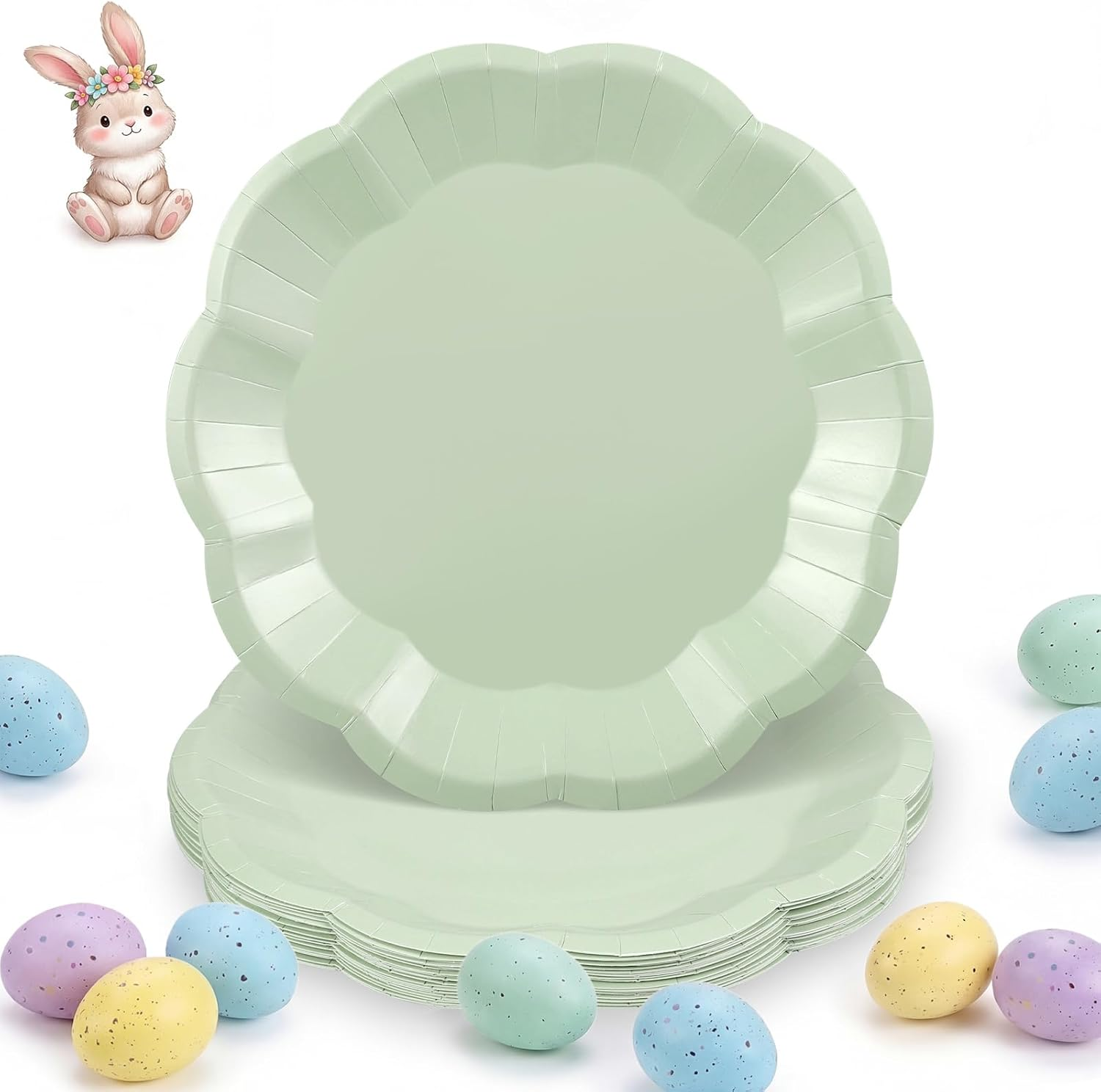 30 Pcs Sage Green Paper Plates, 7 Inch Scalloped Easter Plates Small Dessert Cake Plate Cute Party Plate Disposable Sage Greens Party Supplies for Wedding, Baby Bridal Shower, Birthday