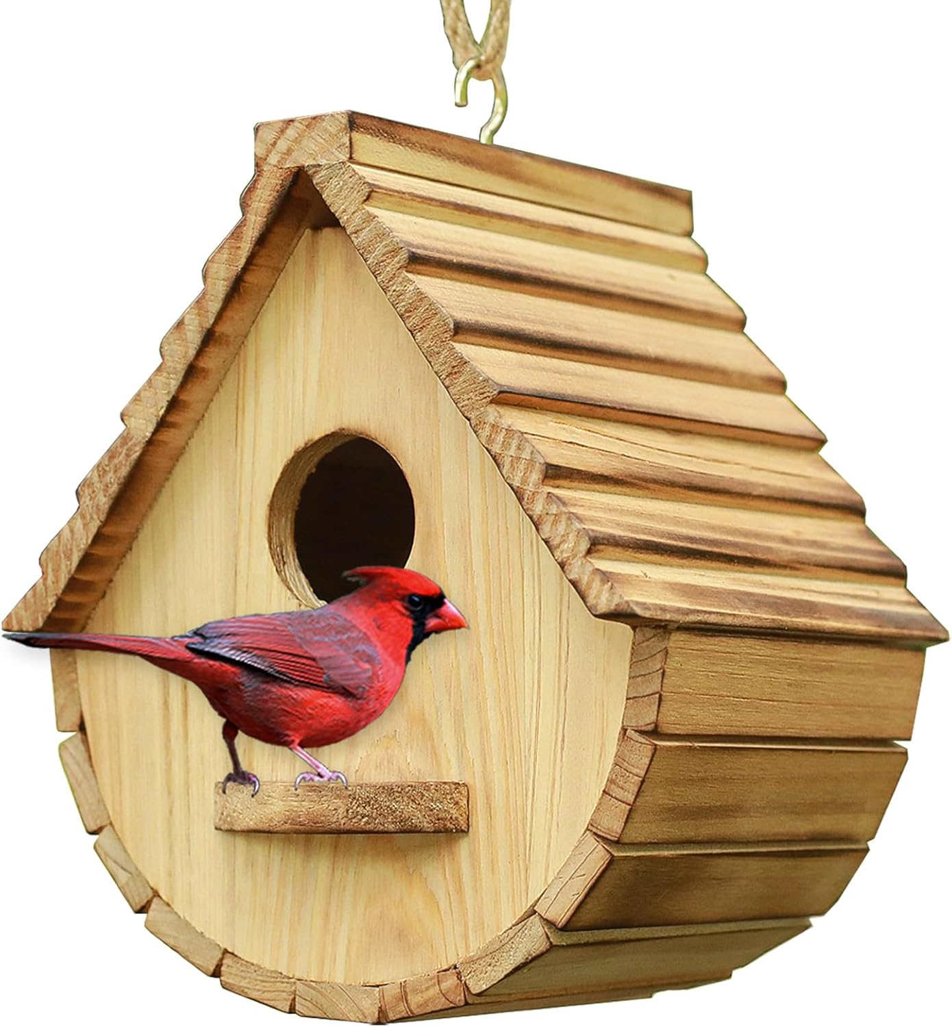 Bird House for Outside,Bird Houses Outdoor, Natural Wooden Bird House Clearance Bluebird Finch Cardinals Hanging Birdhouse for Garden Viewing