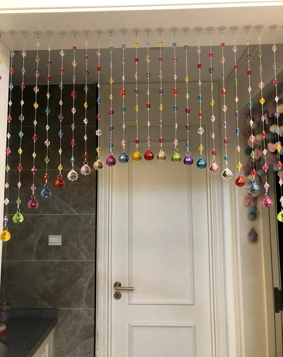 Crystal Beaded Curtain, Multicolor Hanging Door Decoration with Acrylic Balls, Rainbow String Room Divider (20 Strings)
