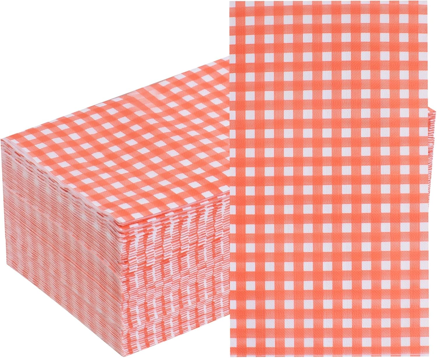 150Pack Orange Checkered Napkins - 3 Ply Disposable Orange and White Gingham Napkins Guest Napkins, Dinner Napkins Paper for Thanksgiving Bathroom Picnic BBQ Birthday