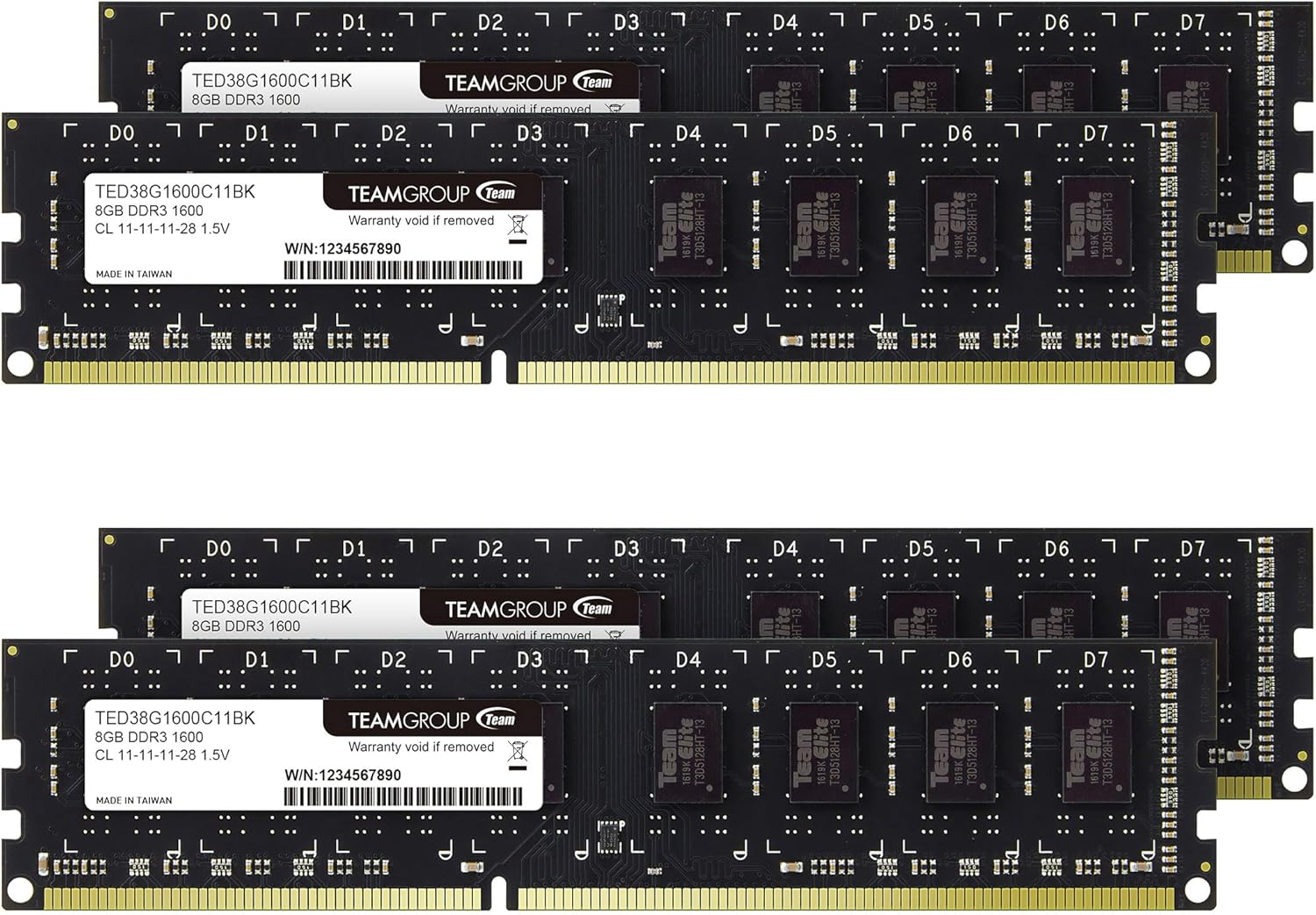 Elite DDR3 32GB Kit (4X8Gb) 1600Mhz (PC3-12800) CL11