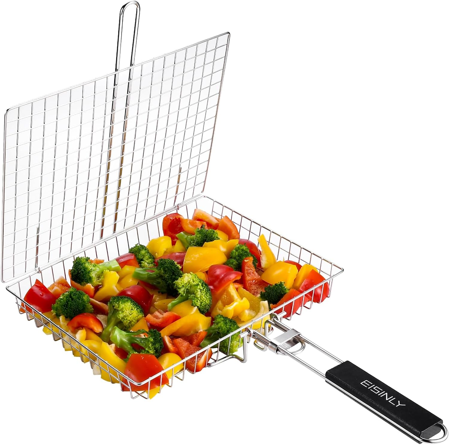 Portable Grill Basket BBQ Grilling Basket with Removable Handle Stainless Steel