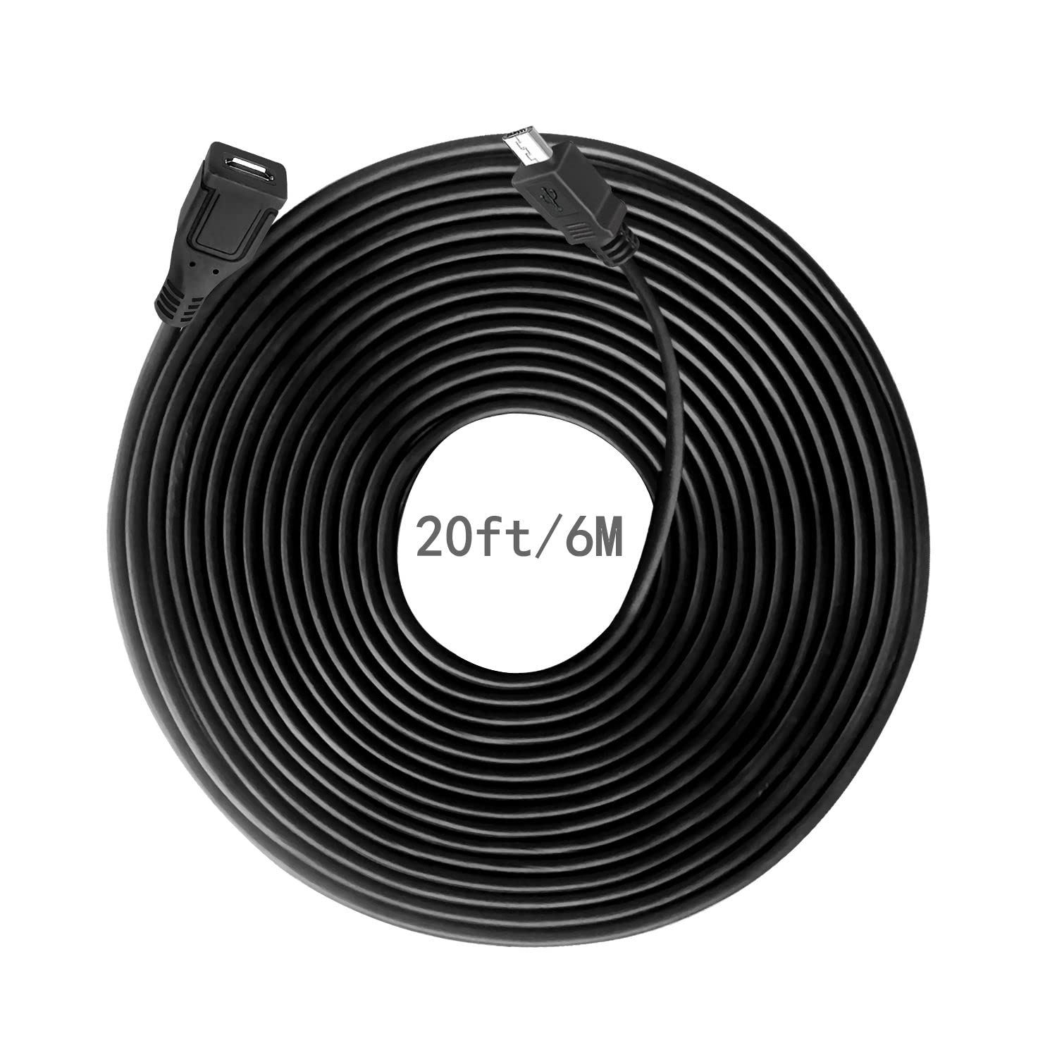Micro USB Male to Female Charging Cable 20Ft Black, Compatible with Zmodo Surveillance Camera, Wyze Cam, Blink, Echo, Xbox, PS4, Yi, Oculus Go and More