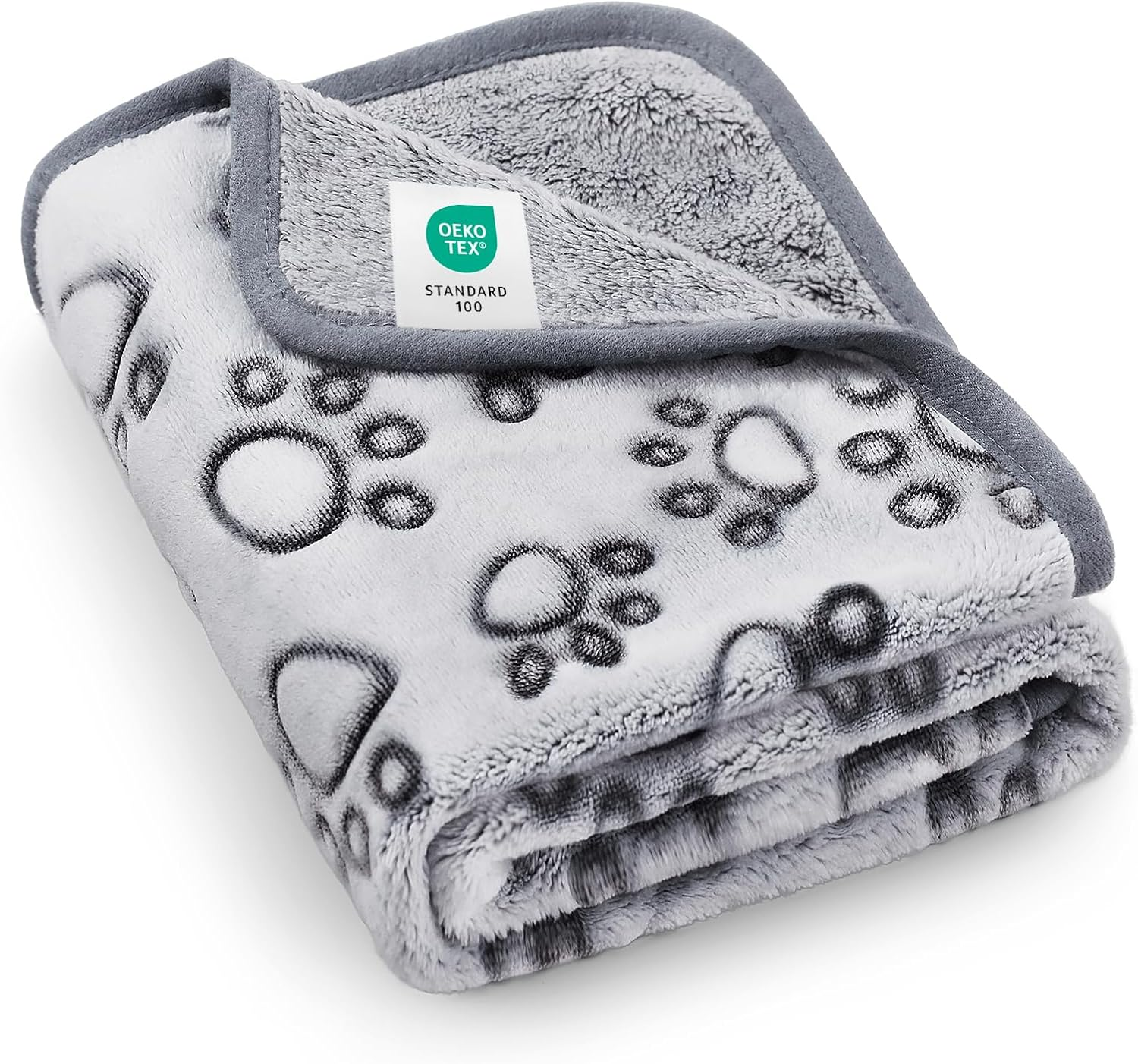 Premium Soft Dog Blanket for Small Medium Large Dogs Washable 300GSM Fluffy Warm Fleece Puppy Cat Paw Print Pet Flannel Grey Paw M(30