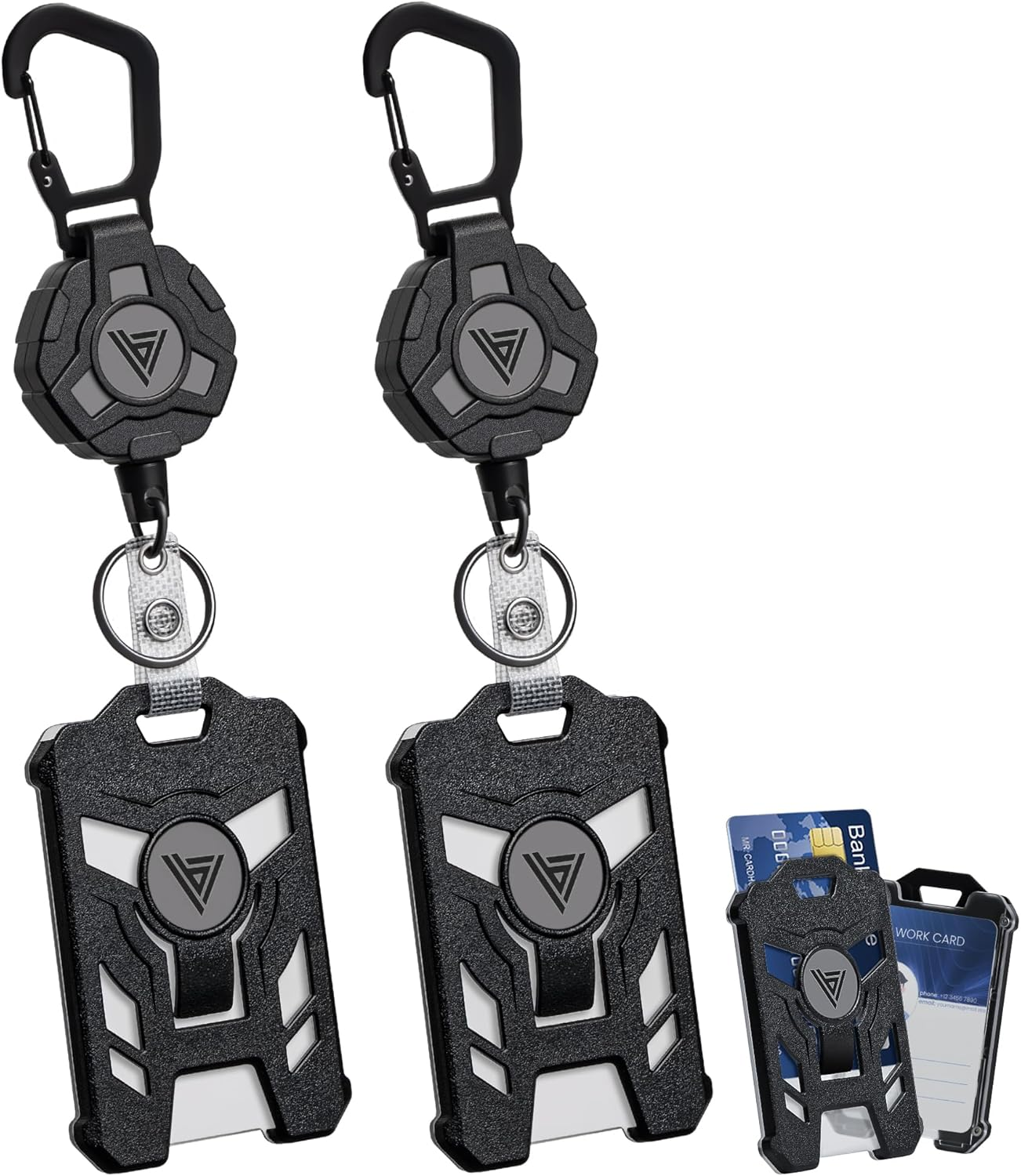 2 Pack Retractable Keychain with ID Card Holder, Heavy Duty Carabiner Badge Hold
