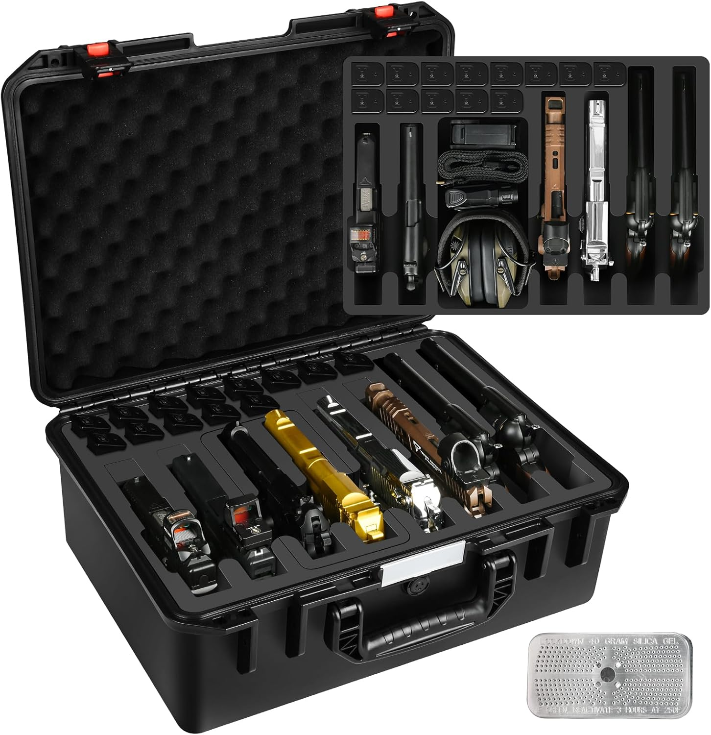 Pistol Gun Case for Multi Handguns - Hold Multiple Pistols & Magazines, Pre-Cut Waterproof Hard Shell Gun Box, TSA Approved Pistol Case for SIG Sauer, Smith & Wesson, for Colt, for Revolver, for Glock