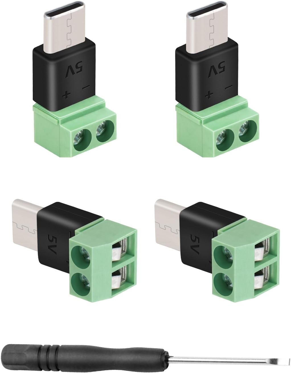 USB C to 2Pin Screw Terminal Adapter 5V Type C Solderless Converter 4 PCS