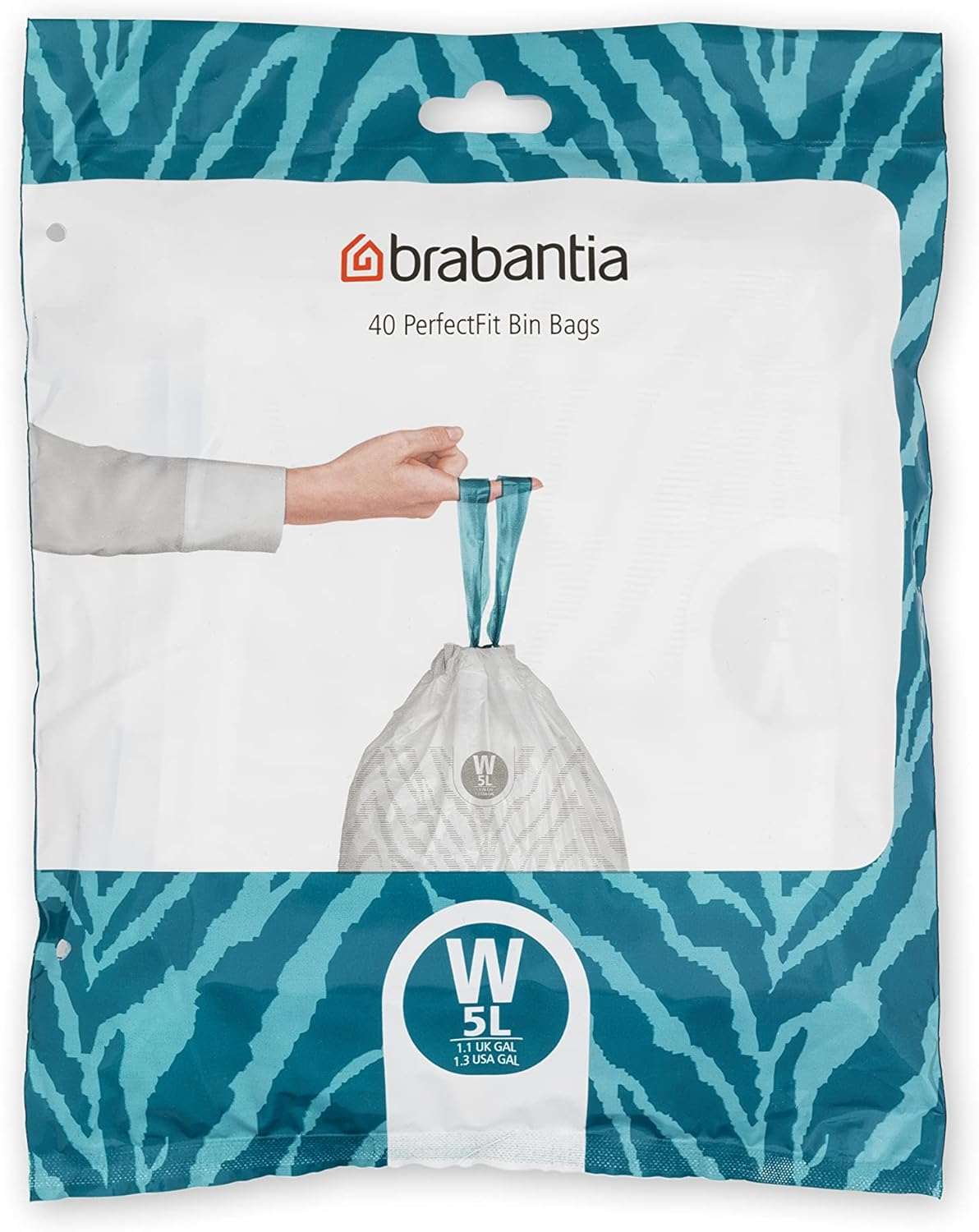 Brabantia 137846 Perfectfit Bin Liners (Size W/5 Litre) Thick Plastic Trash Bags with Tie Tape Drawstring Handles (40 Bags), White