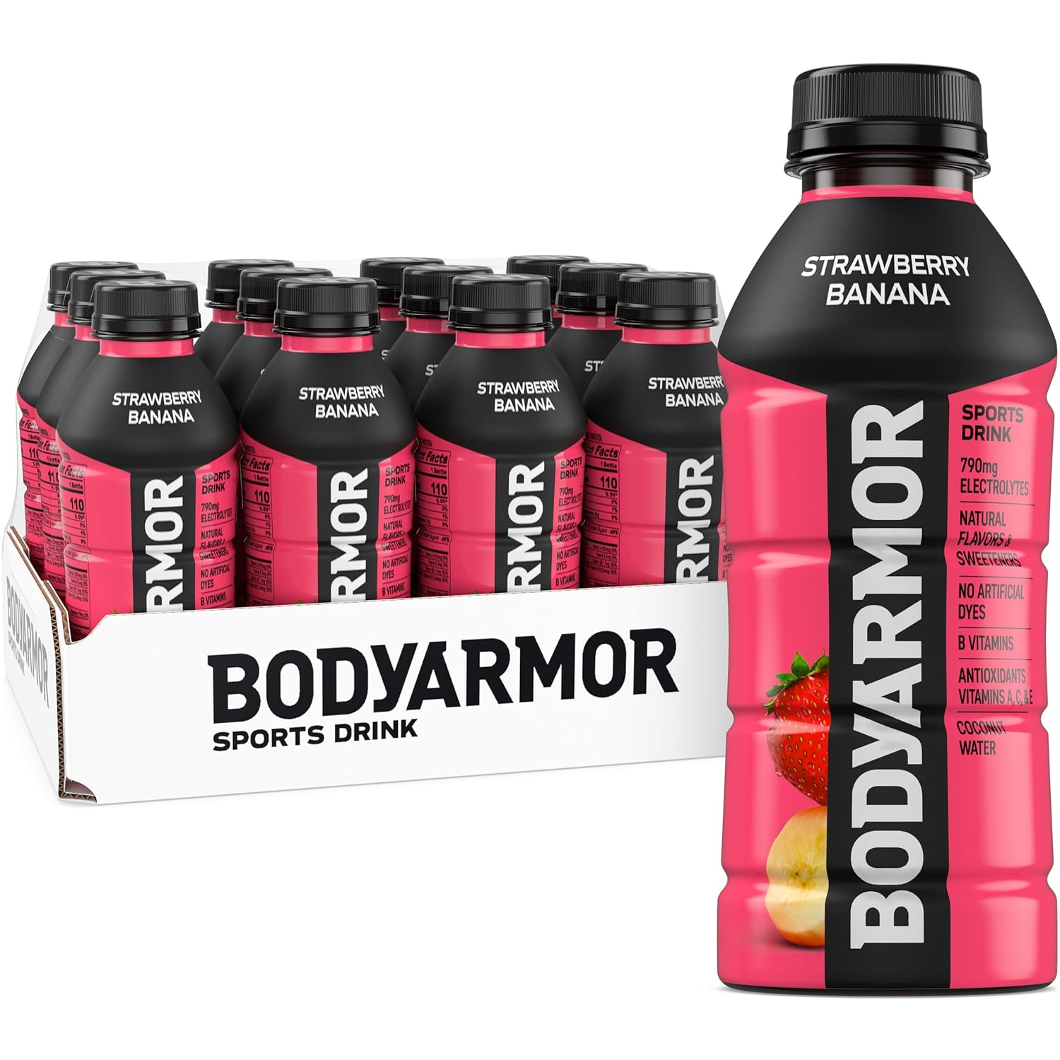 BODYARMOR Sports Drink Sports Beverage, Strawberry Banana,  16 Fl Oz (Pack of 12)