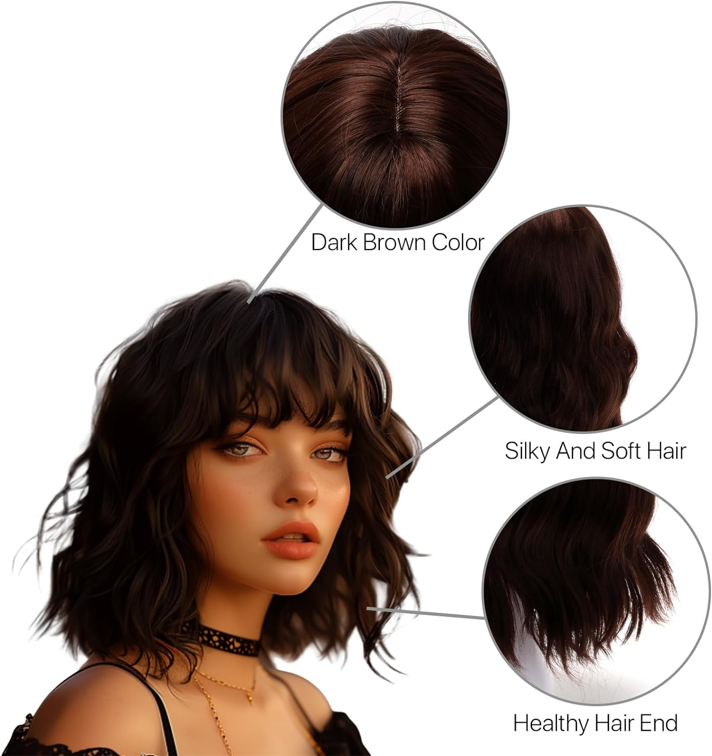 BERRYLION Wigs for Women|Short Bob Wig with Bangs|Synthetic Wavy Bob Wig with... - Picture 8 of 13