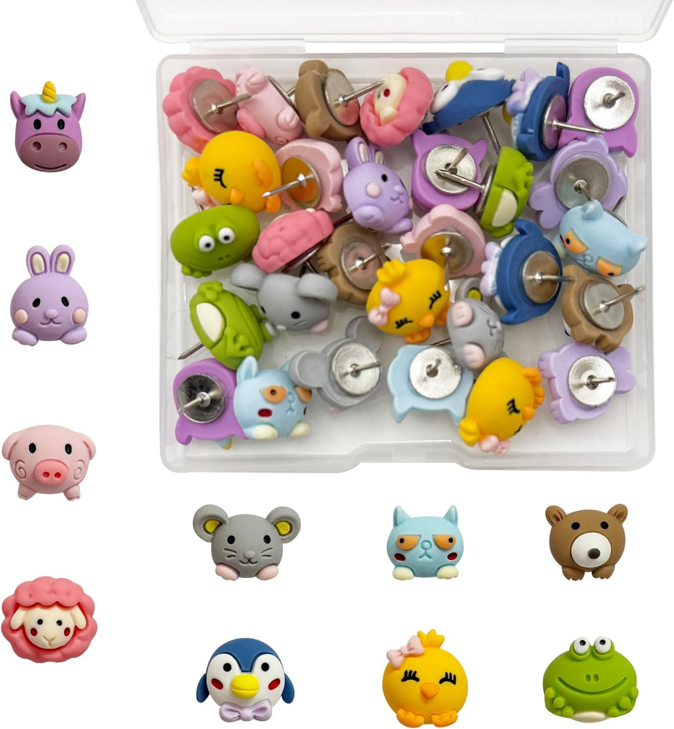 30 Pcs Cute Animal Push Pins - Decorative Frog Thumbtacks for Cork Board, Photo Wall, Map, Bulletin Board