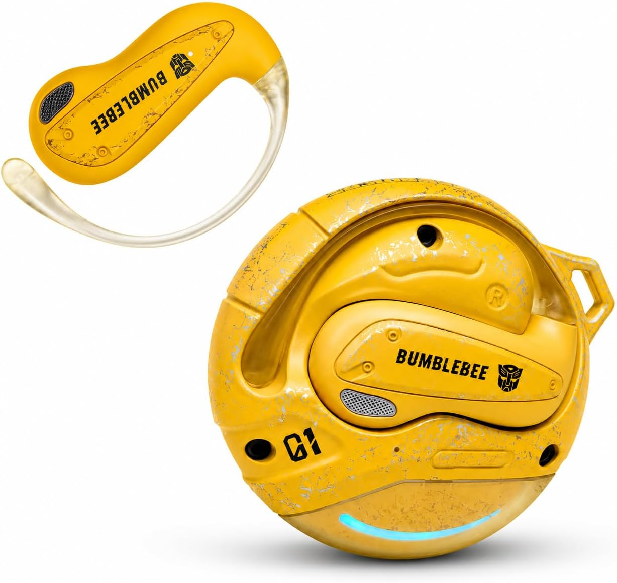 Flux T86 Ear-Hook Bluetooth Wireless Earbuds, Heavy-Duty Zinc Alloy Armor Charging Case, 14.2Mm Hi-Fi Drivers, Built-In Mic, Game & Music Modes, Sports Earphones (Bumblebee Yellow)