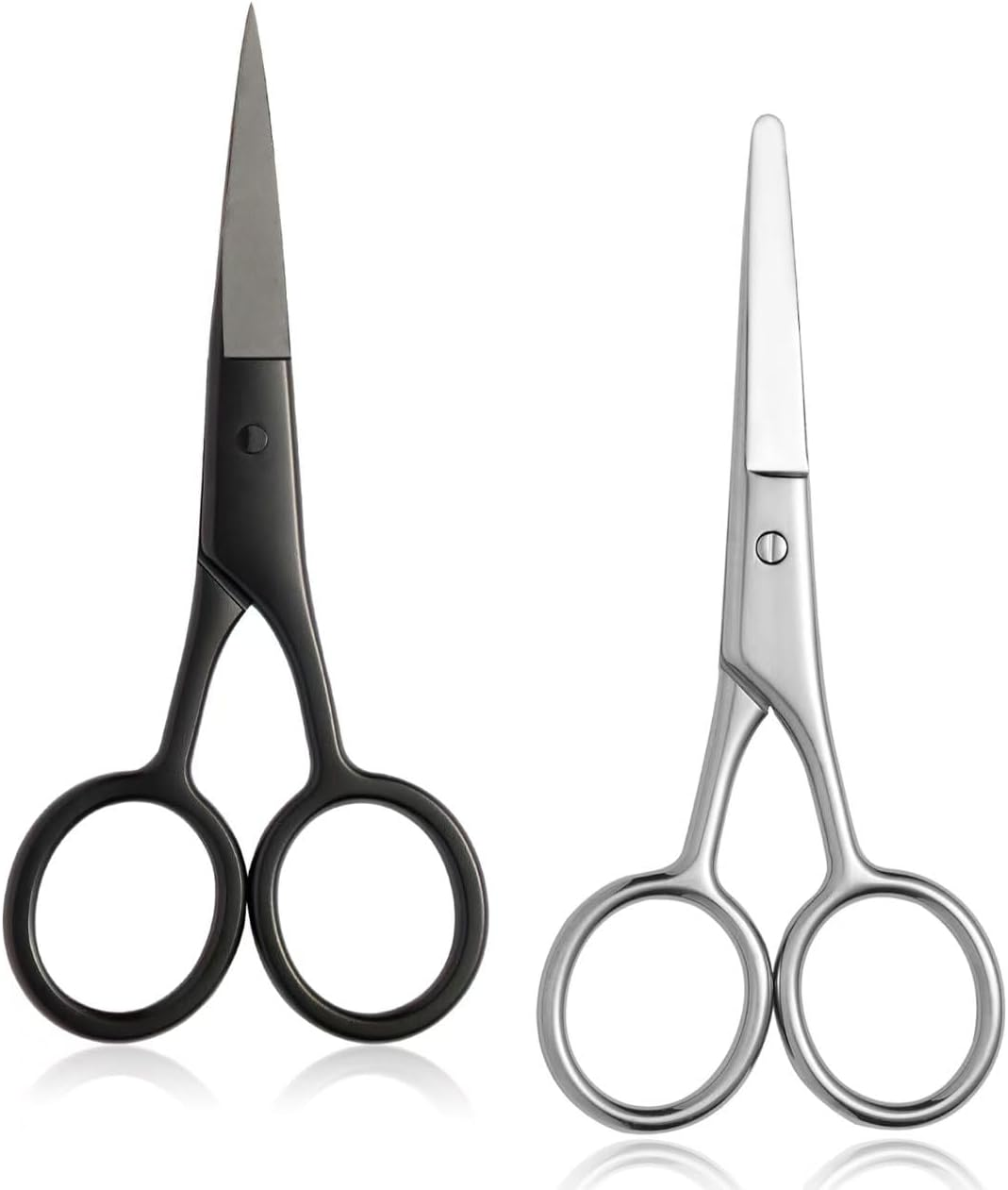 2PCS Small Grooming Scissors for Men and Women, Facial Hair Trimming Scissors with Straight & Rounded Safety Tips for Eyebrows, Nose Hair, Beard, Mustache, Eyelashes, and Ear Hair - Silver & Black