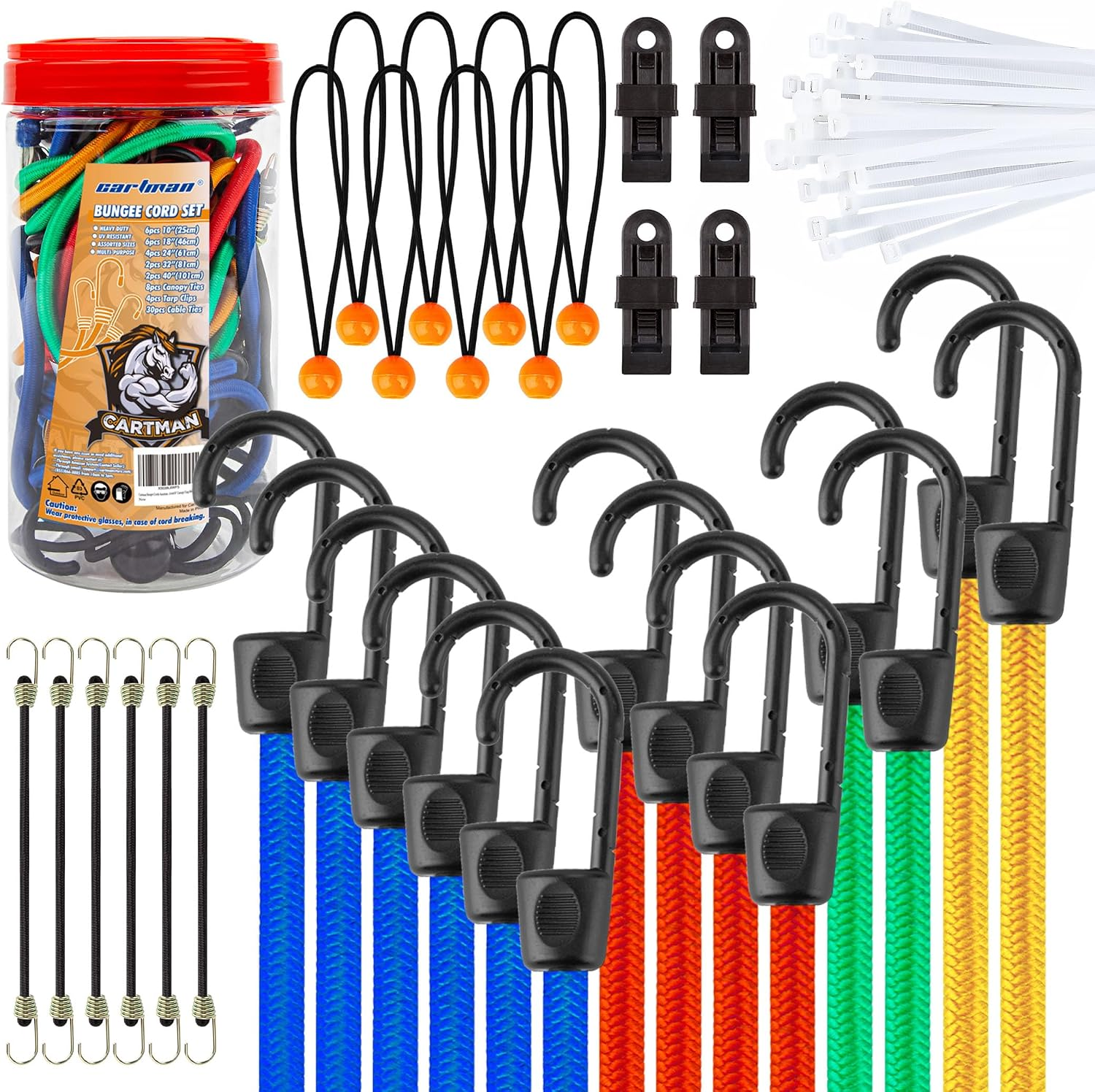 32 Piece Bungee Cords Assortment Jar Includes 10