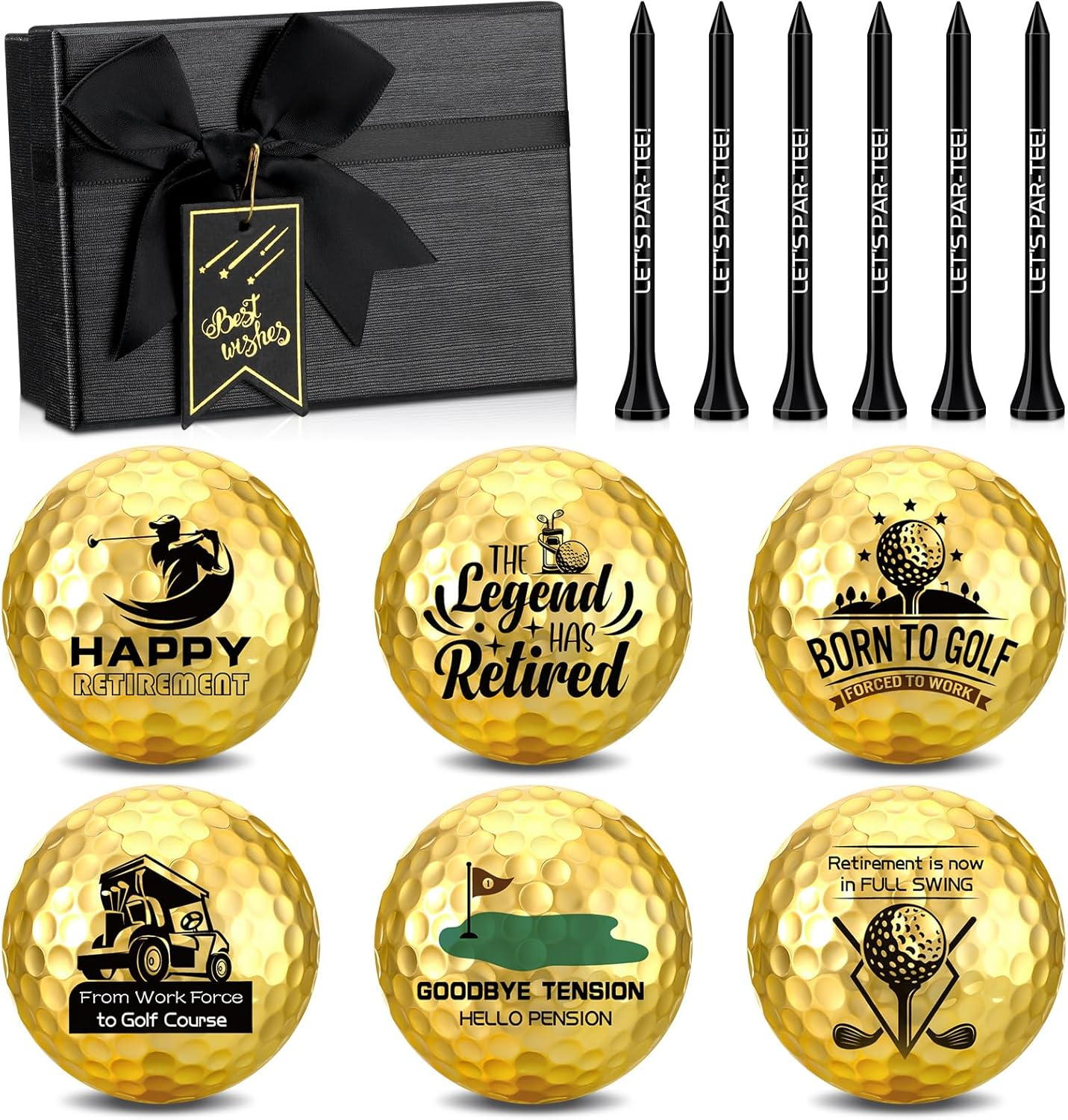 6 Pack Retirement Golf Balls with 6 Tees and Gift Box Funny Retirement Gifts for Dad Coworkers Golfers Husband