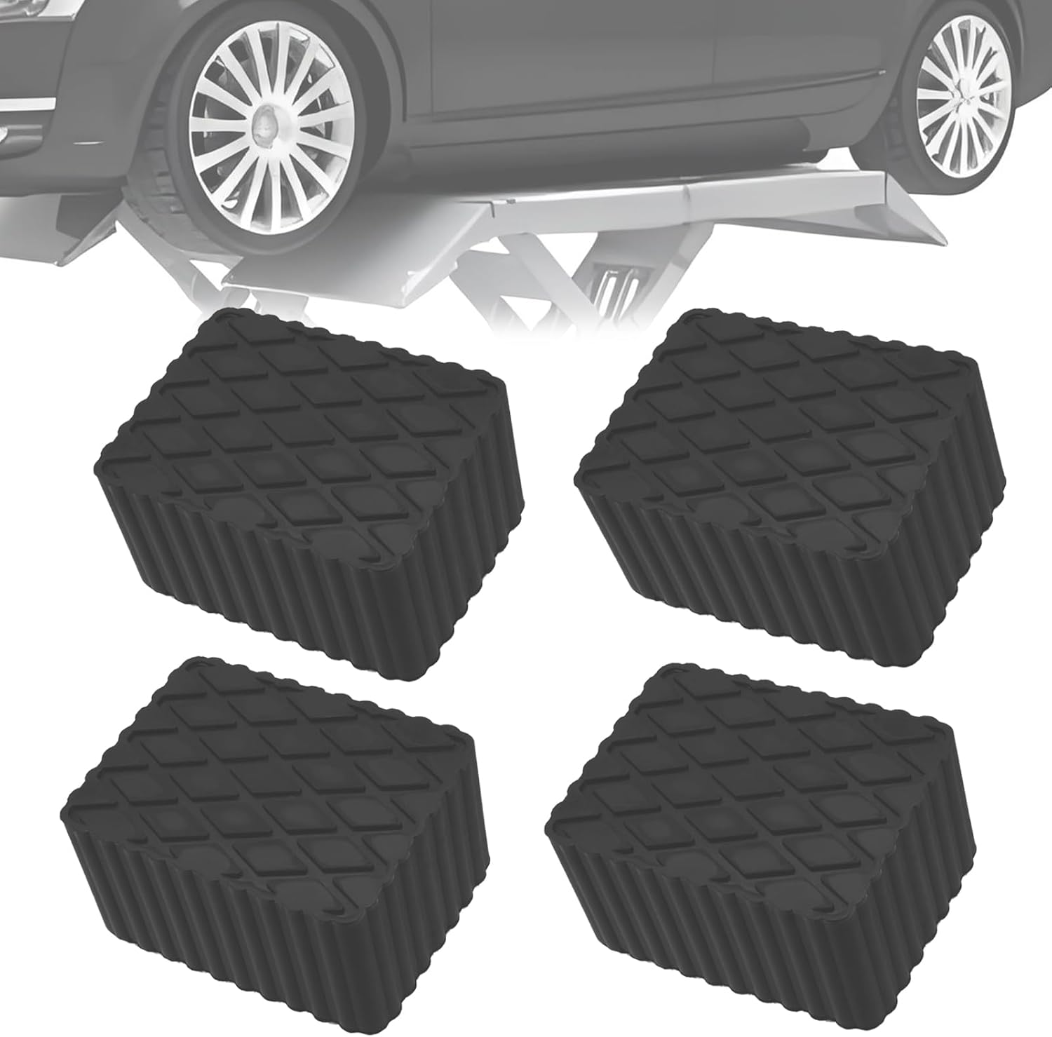 4 Pack Solid Rubber Auto Lift Pads 3000Lb Heavy-Duty Jack Stand Pads Anti-Slip Rubber Lift Blocks for 2 & 4 Post Car Lift Floor Jack RV & Garage Lifting 6-1/3
