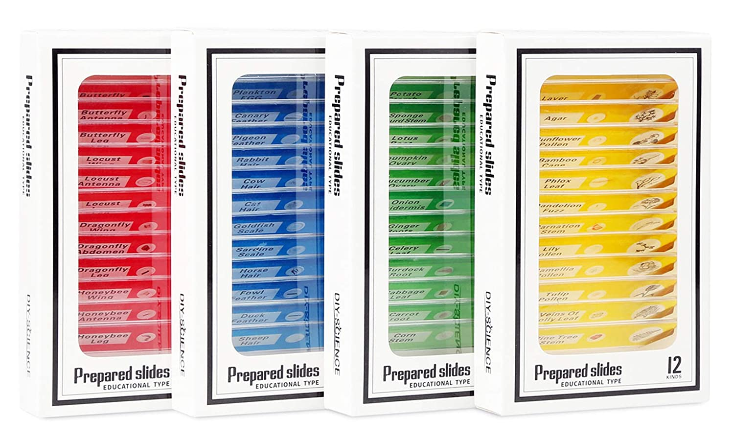 48 Prepared Microscope Slides Set of Animals Insects Plants Flowers, Biological Learning Resource Specimens for Kids Beginner Classroom Basic Science Education